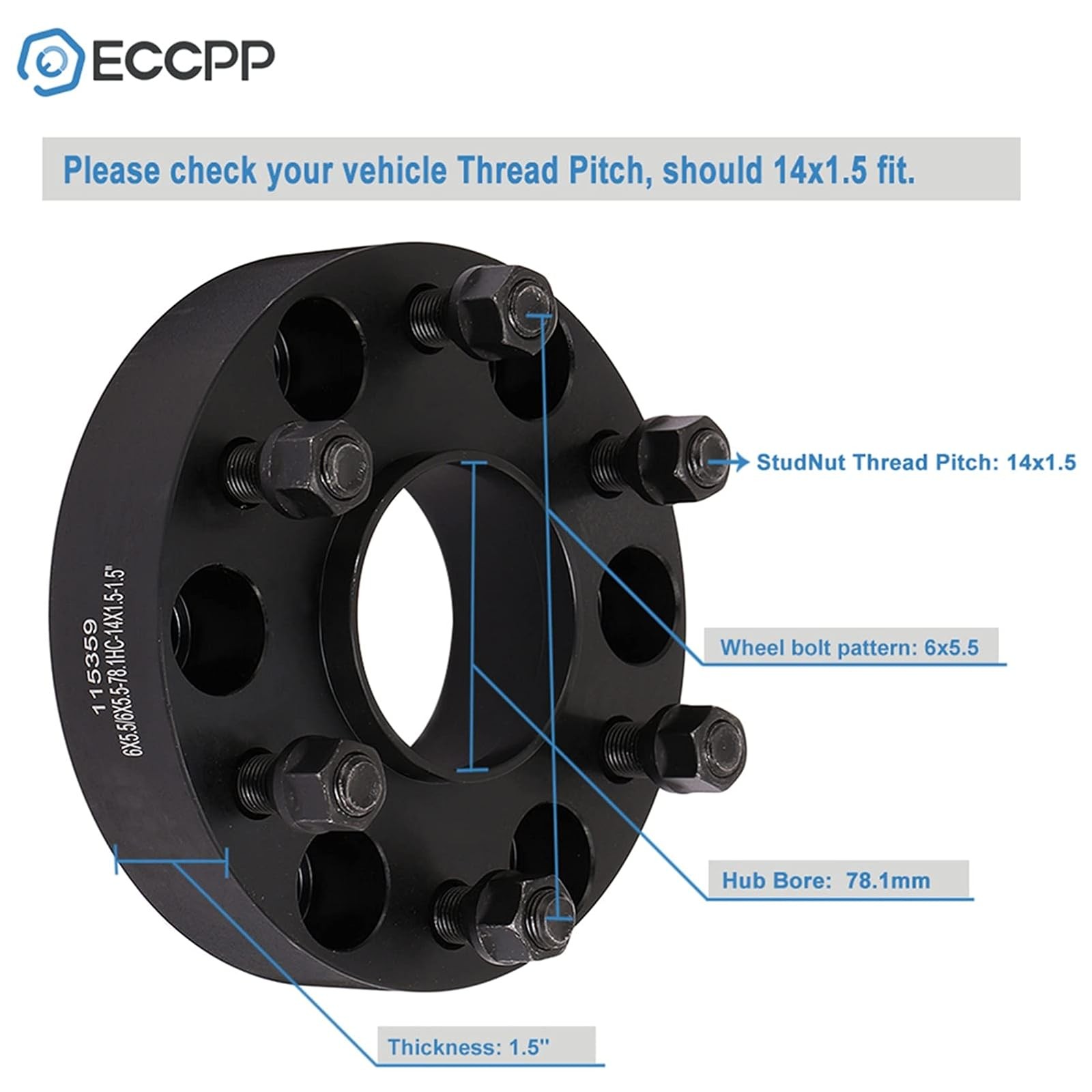 Pair 1.5 Inch 6 Lug Wheel Spacers