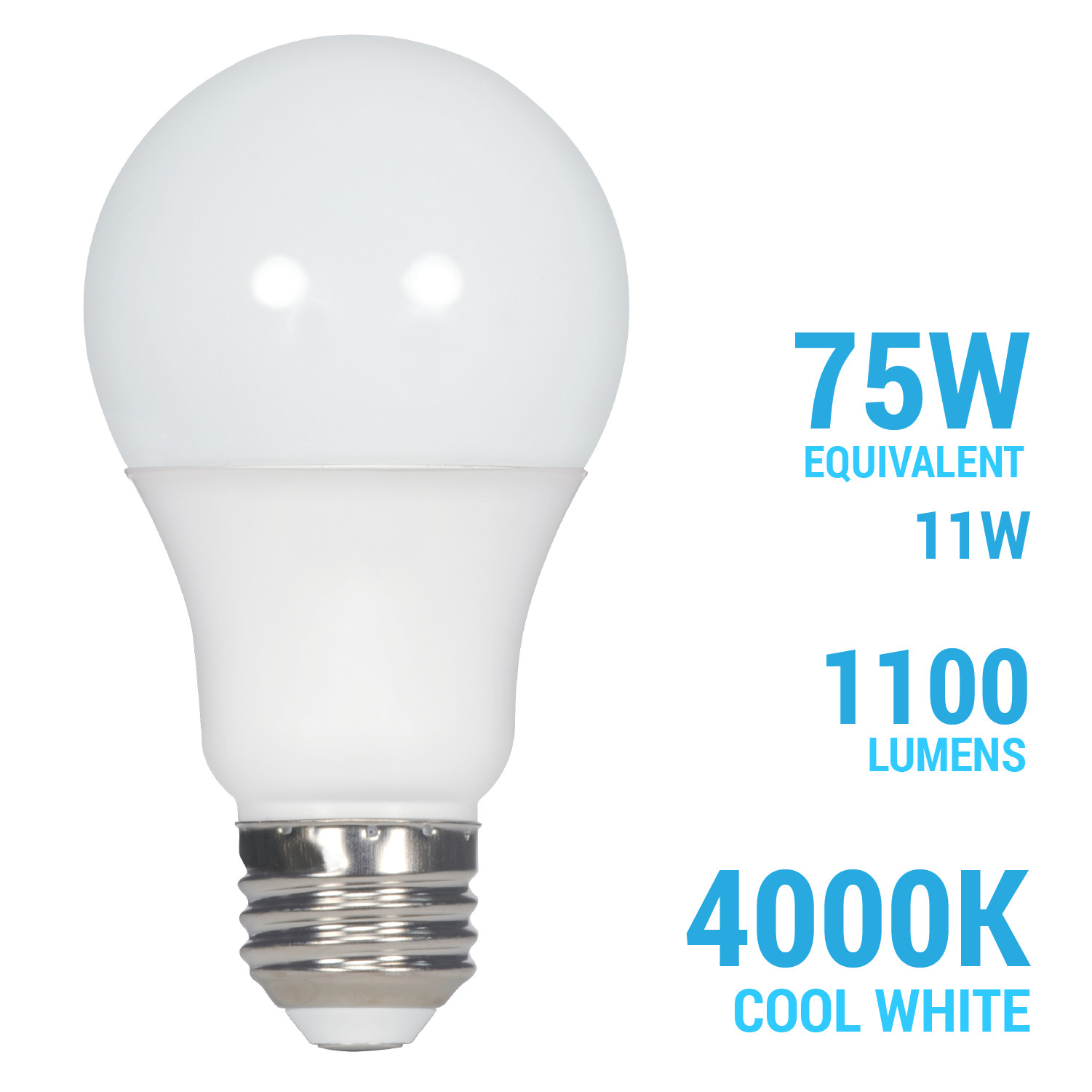 11W =75W Dimmable 1100 Lumens A19 LED 40K Cool White Frosted Med E26 Base Bulb
