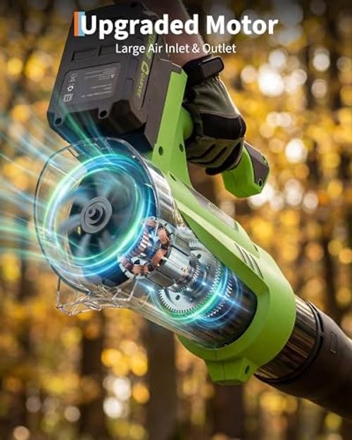 Cordless Leaf Blower, 6-Variable Speed, 550CFM & 130MPH, Electric Leaf Green