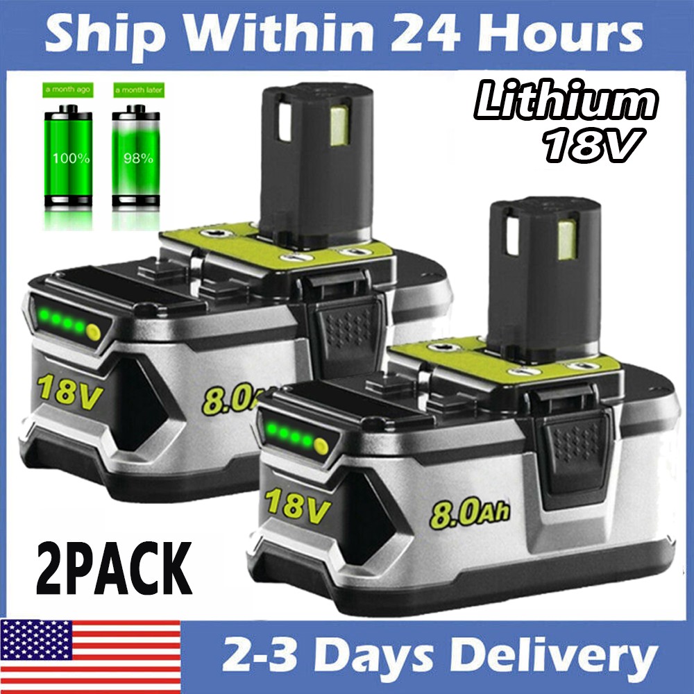 2PCS 8.0AH Battery For RYOBI 18V Battery P108 One Plus High Capacity P102, P105