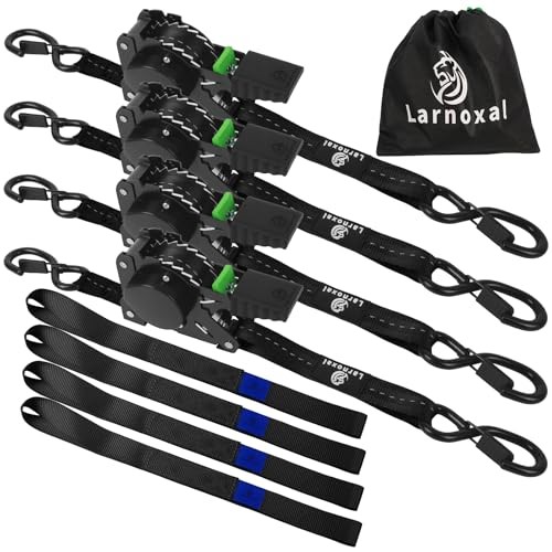 Retractable Ratchet Straps 4 Pack – 1,500 Lbs Break Strength 1 in x 10 Ft Black
