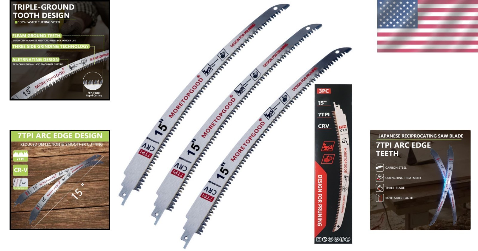 EZARC Japanese Teeth Reciprocating Saw Blade 15 Inch, Arc Edge Wood Pruning Saw