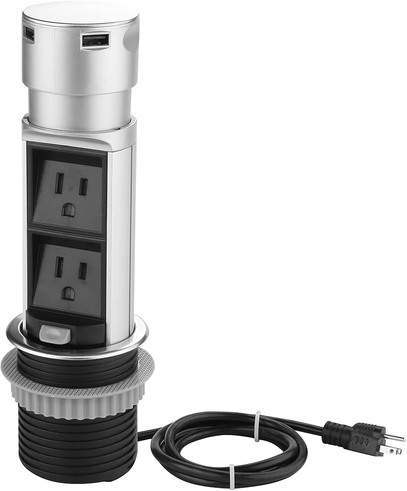 Link2Home Space Saver Pop Up-Outlet 2 Power Outlets, 2 USB – Overload Protection