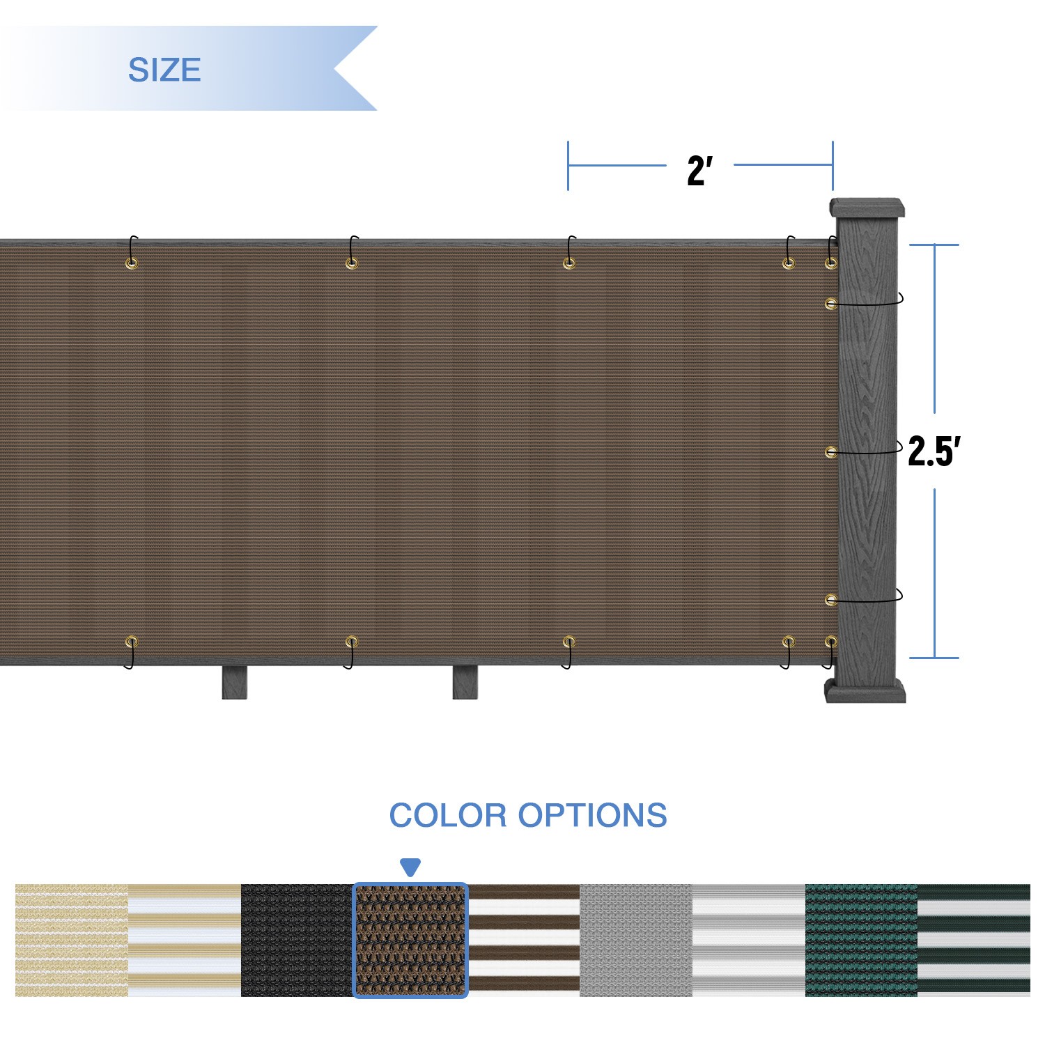 30in Brown Balcony Fence Screen Privacy Fabric Mesh Cover UV Blockage Windshield