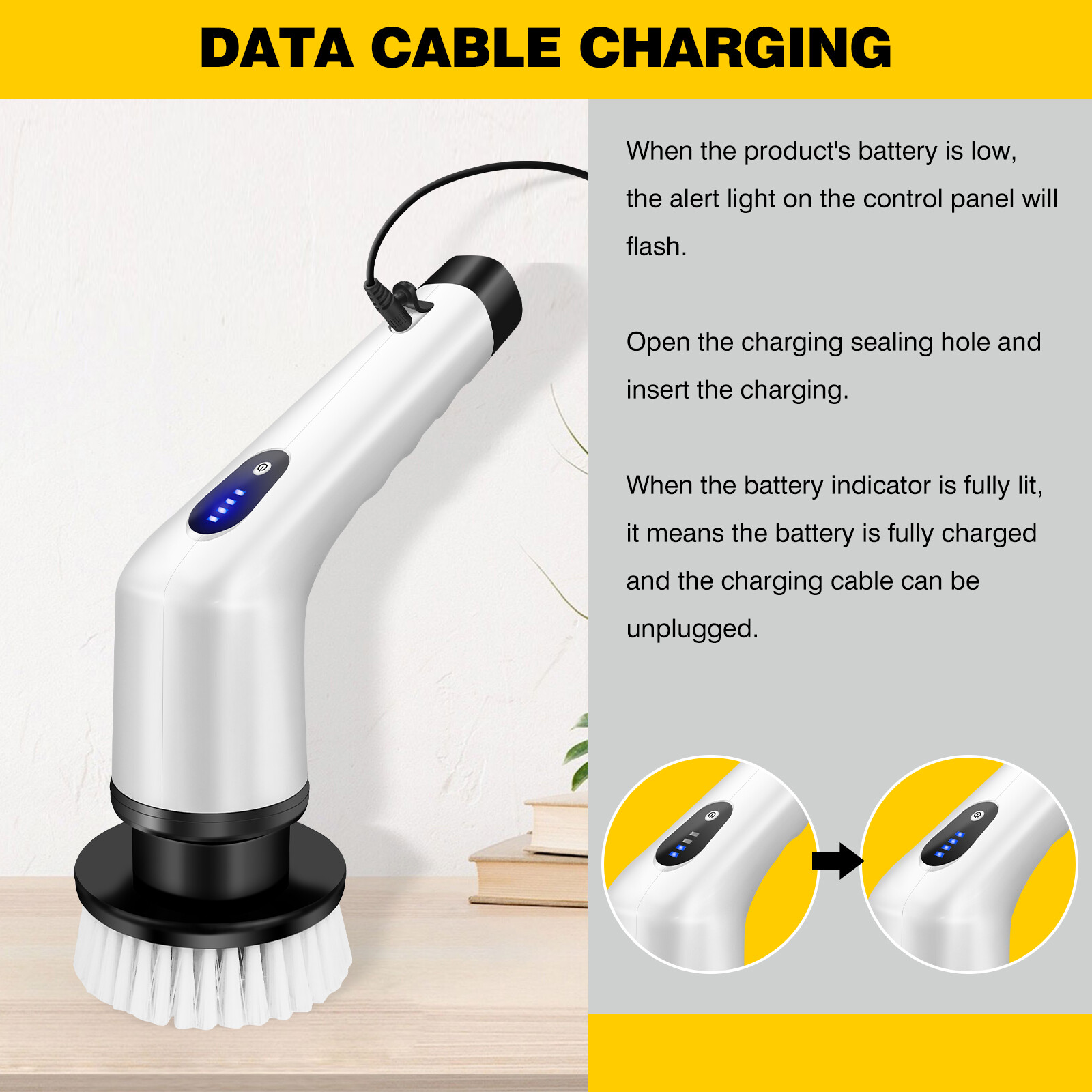 1500mAh Electric Spin Scrubber Cordless Bathtub Power Scrubber Cleaning Brush