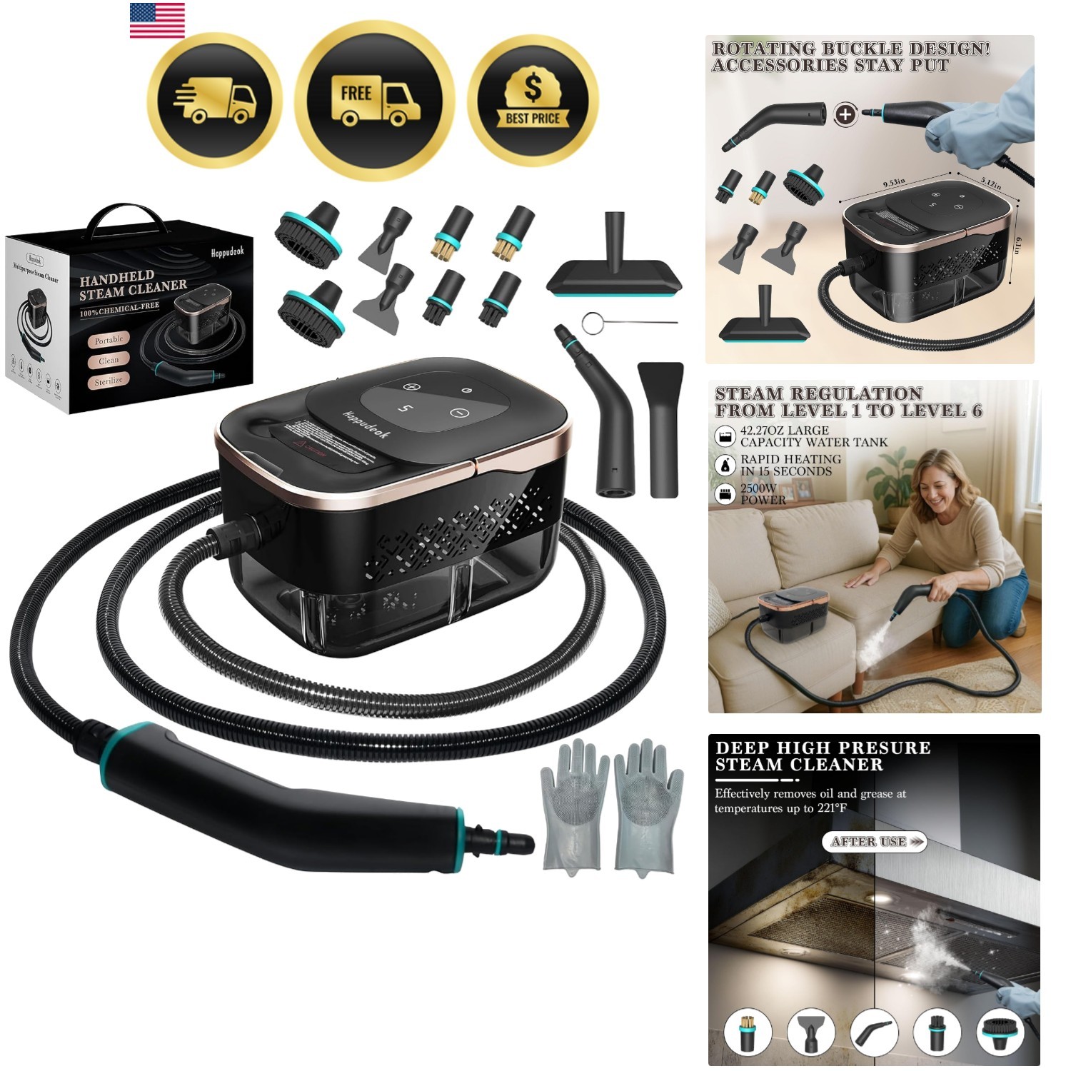 Steam Cleaner Handheld Portable High Pressure Multi-surface Home Car Cleaning