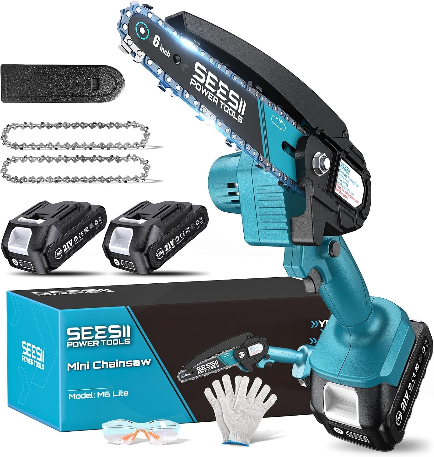Seesii Mini Chainsaw, 6-inch Mini Chainsaw Cordless, Handheld Electric Power Cha