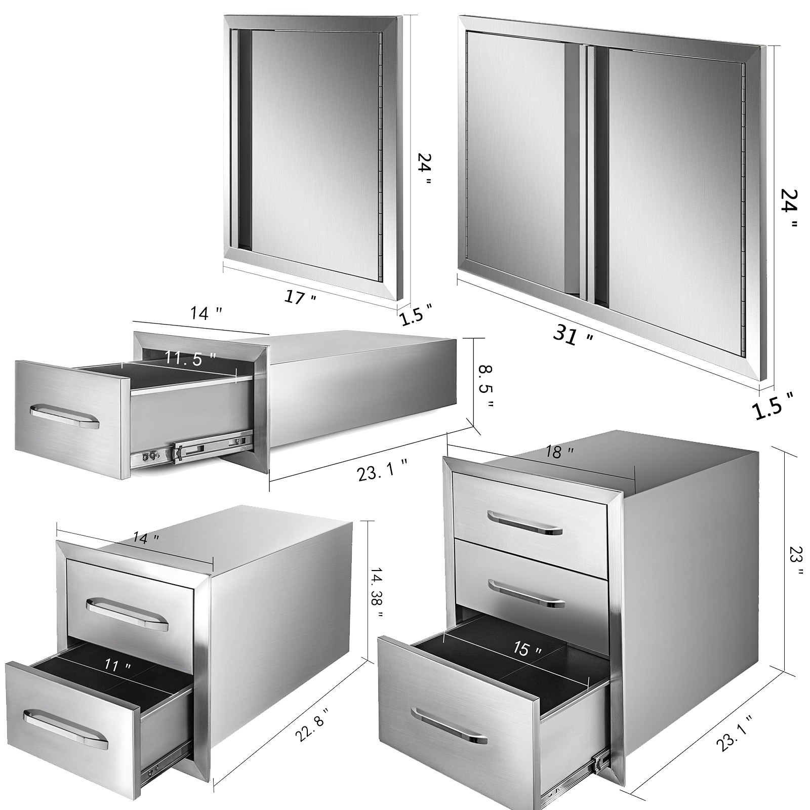 VEVOR Stainless Steel BBQ Drawers Outdoor Kitchen Island Door Drawer BBQ Grills