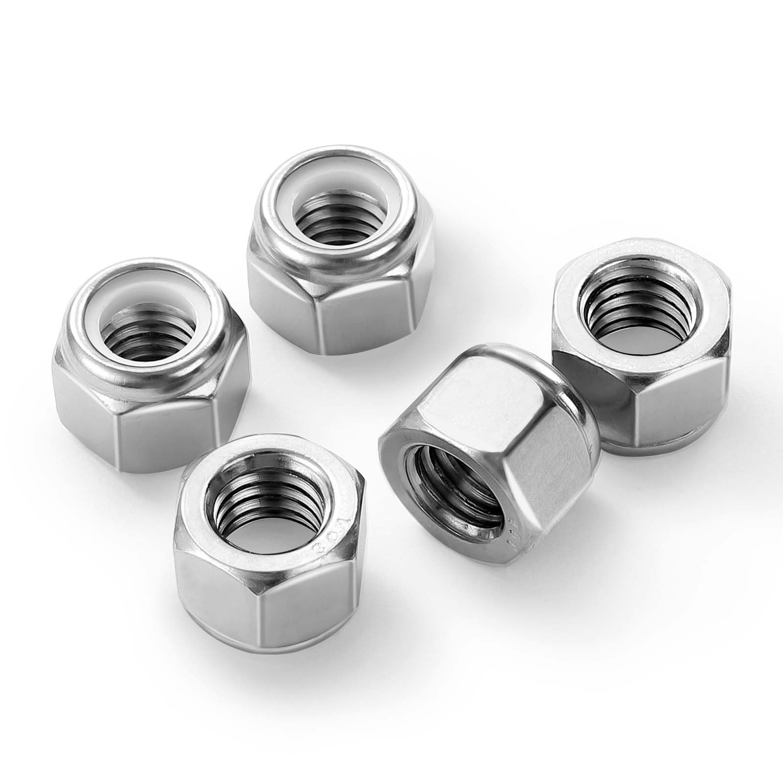MewuDecor 3/8-16 Nylon Insert Hex Lock Nuts Locknuts, 304 3/8-16, Silver
