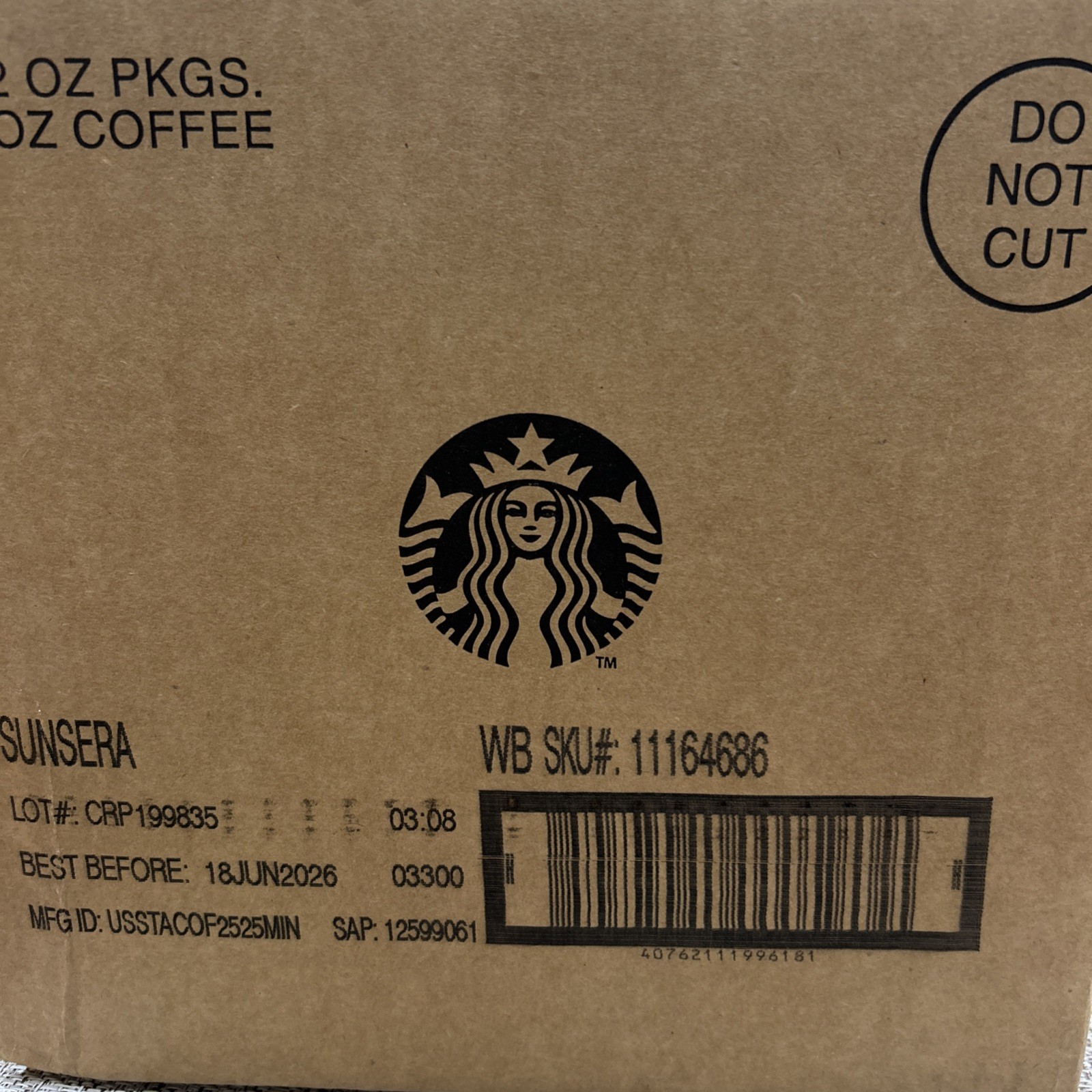 6 x Starbucks Sunsera Blend Light Roast Whole Bean Coffee 12oz each.