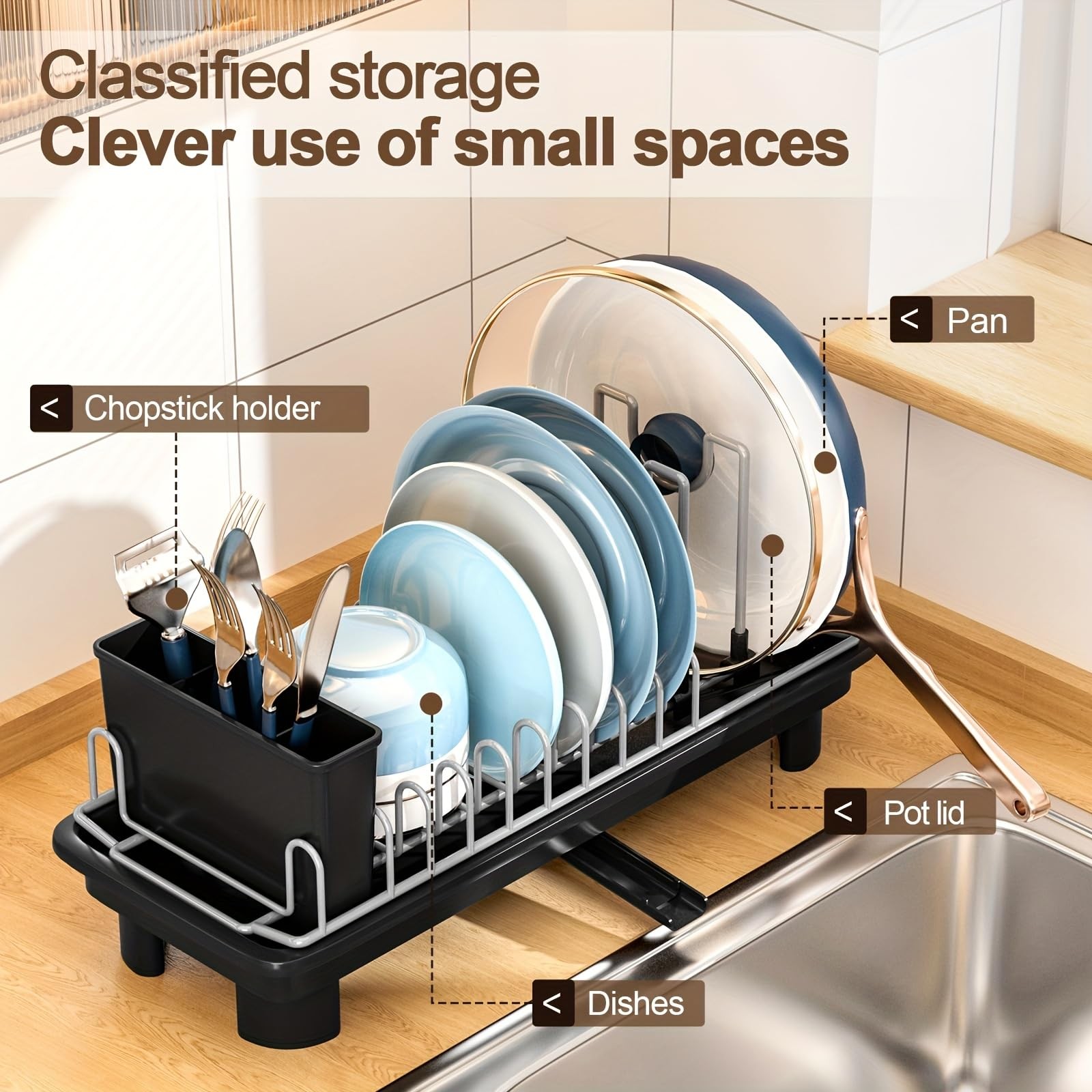 liucocotos Compact Dish Drying Rack for Countertop, Small-Sized Small, Black