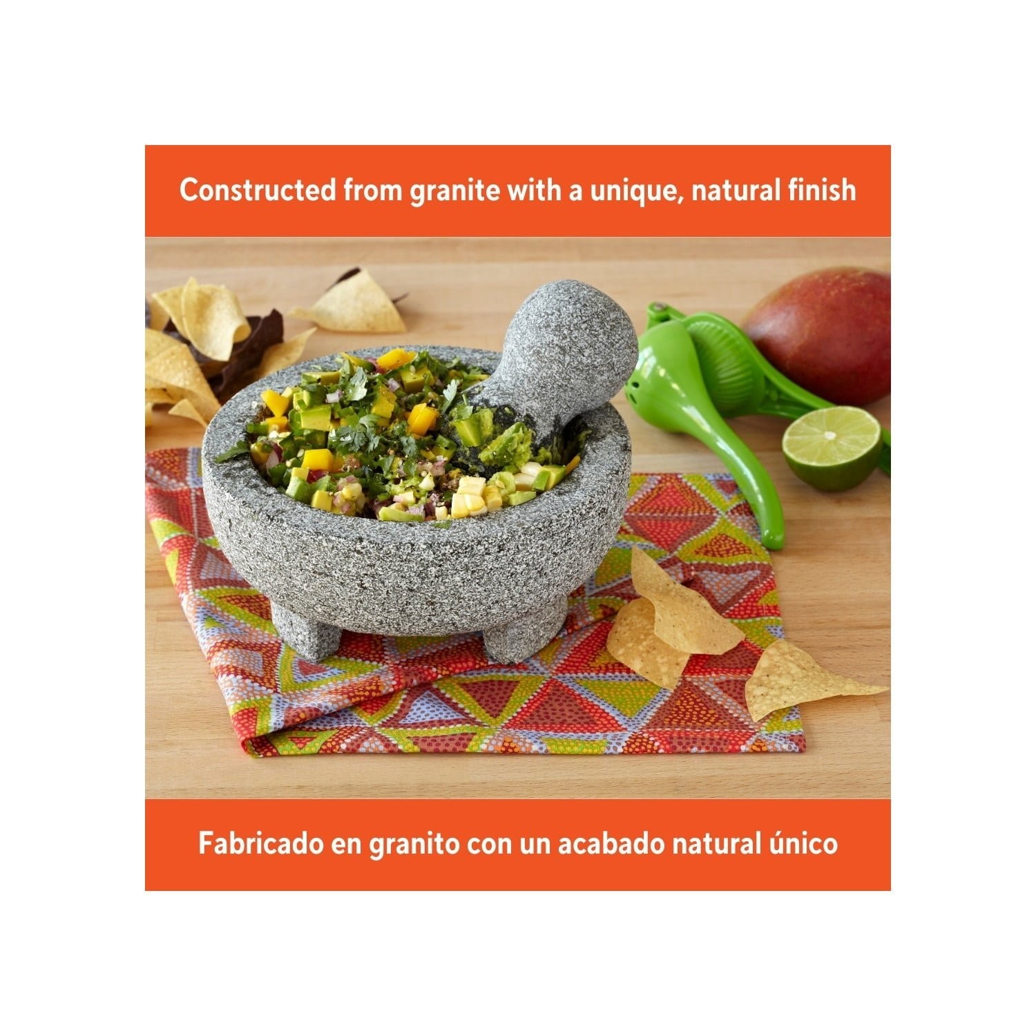 IMUSA 8in Granite Molcajete Authentic Mexican Mortar and Pestle 8-Inch