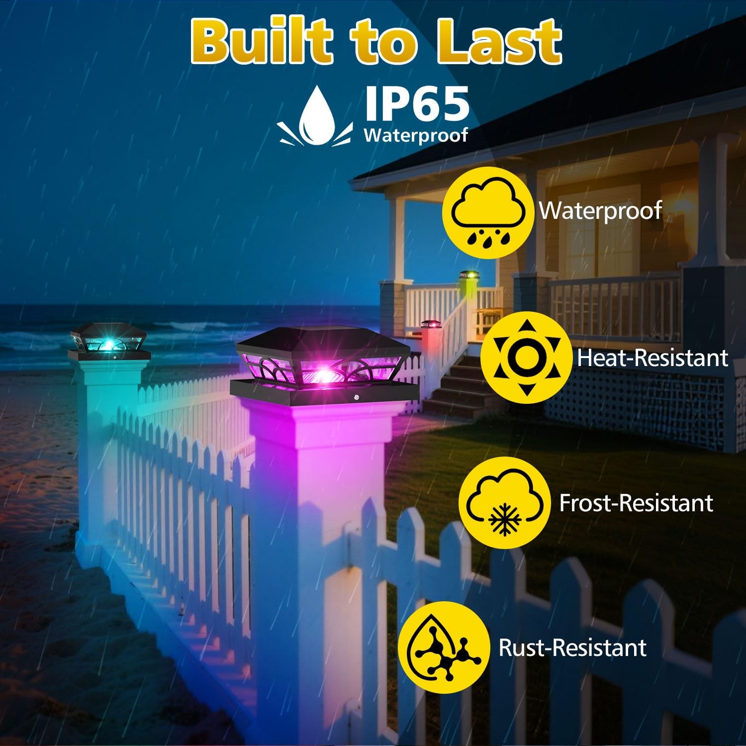 T-SUN Solar Post Cap Lights 6 Pack – Outdoor Waterproof RGB Color Changing Li…
