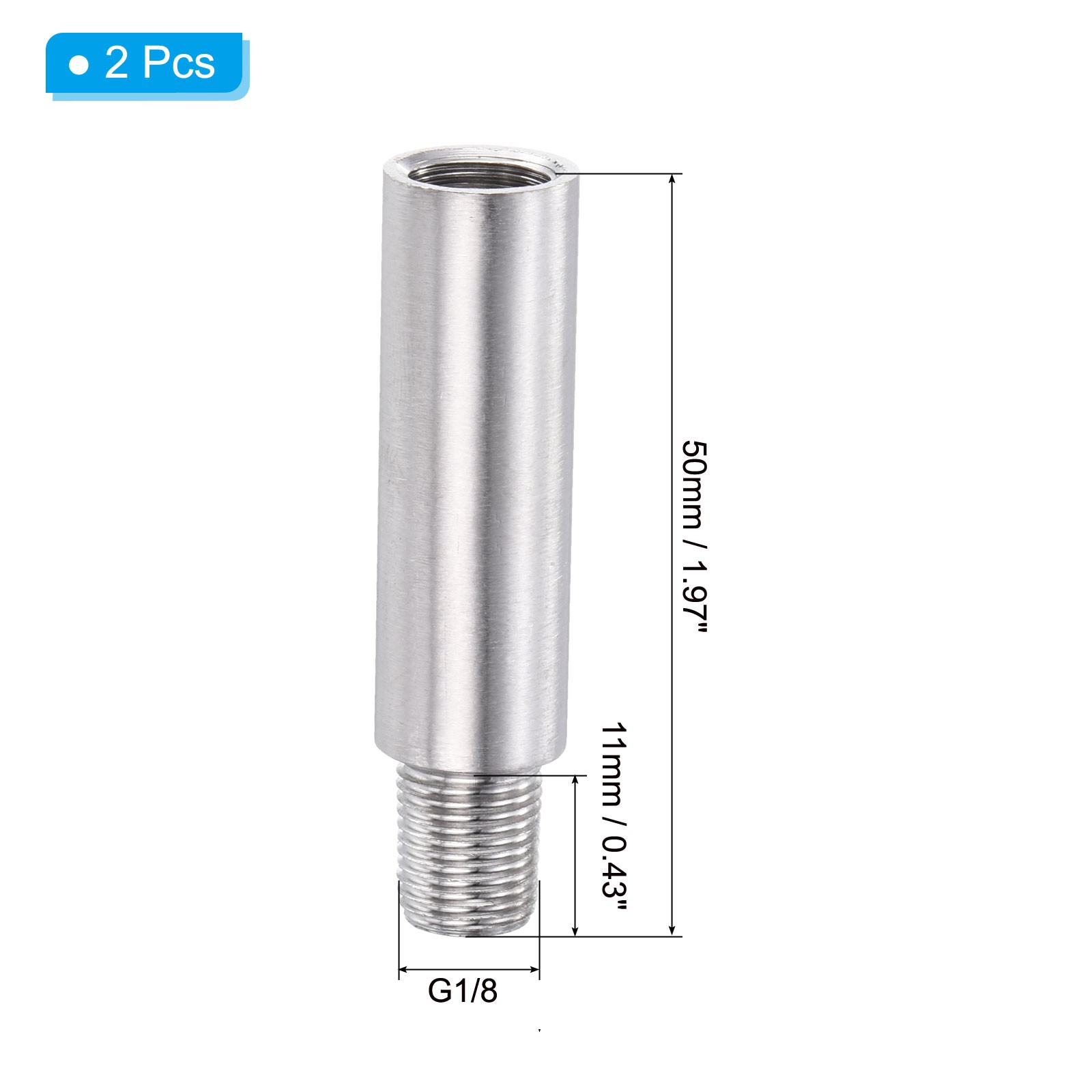 2PCS Shower Head Extension Arm 304 Stainless Steel G1/8 Male to Female 50mm
