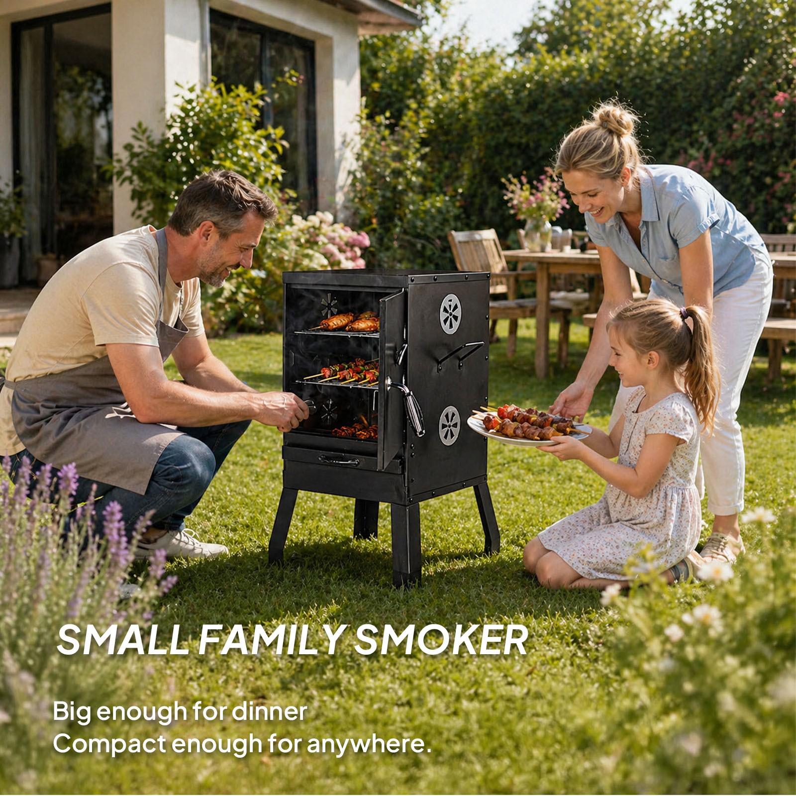 Charcoal Smoker BBQ Grill Vertical Smokers Portable Meat Cooker for Outdoor