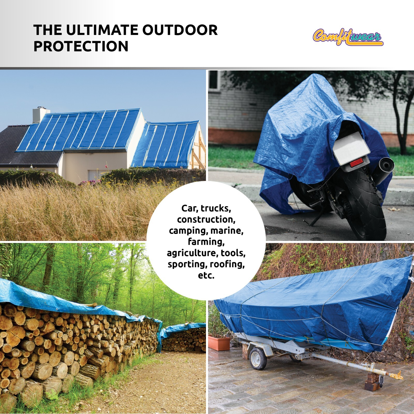 COMFITWEAR Standard Poly Tarp Reinforced Edge Grommet Multi-Purpose Tarp