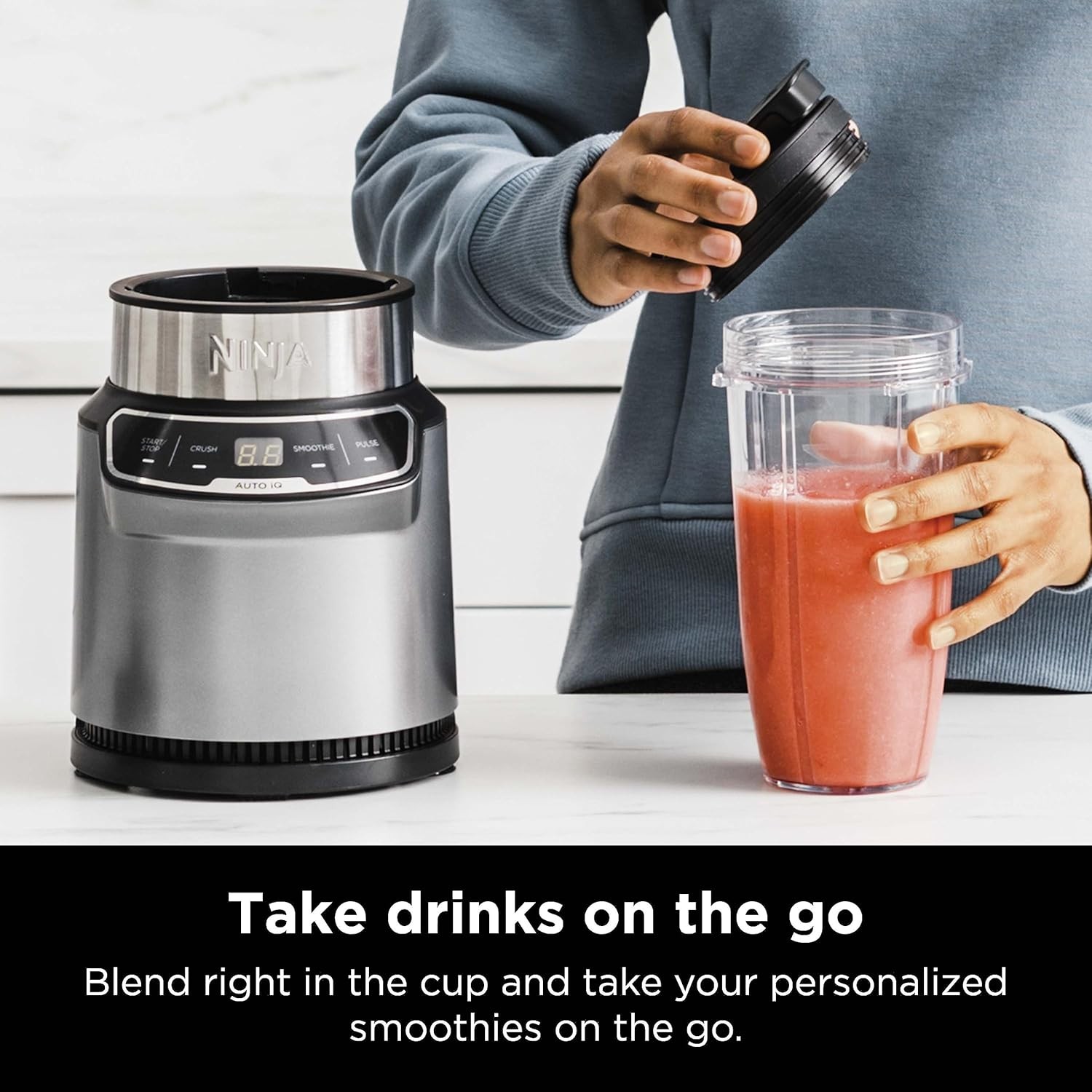 Ninja BN401 Nutri Blender Pro with Auto-iQ, 1100W Motor, (2) 24oz Single Cups