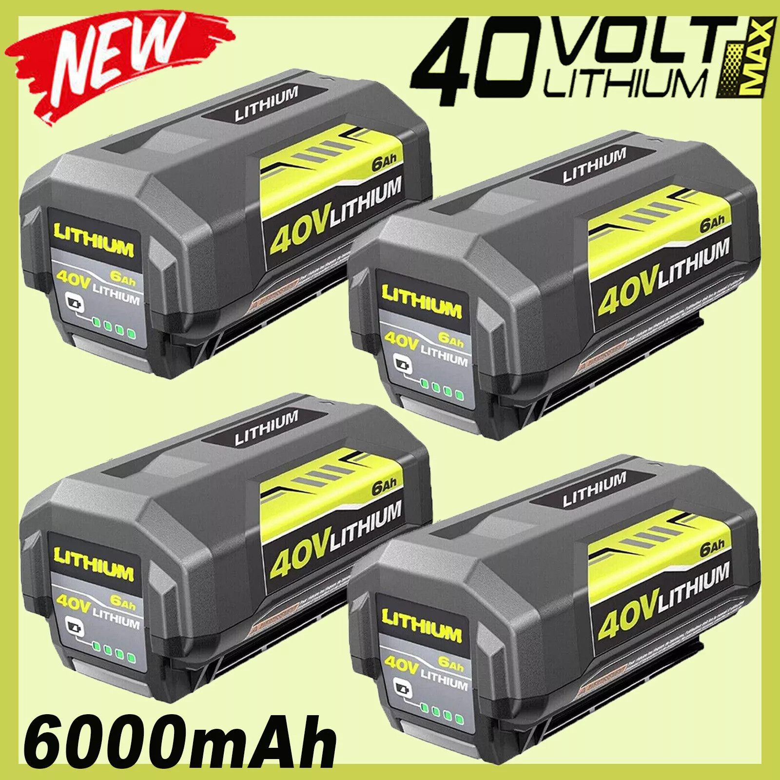 For Ryobi OP40602 40V 6Ah High Capacity HP Lithium Battery With LED OP4050
