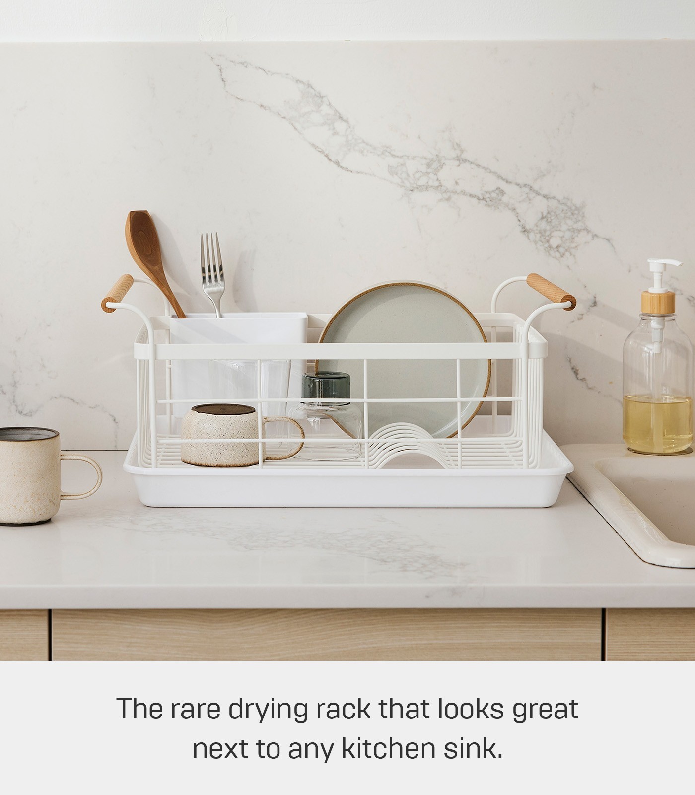 Yamazaki Home TOSCA Dish Drying Organizer Rack with Removeable Drainer Tray
