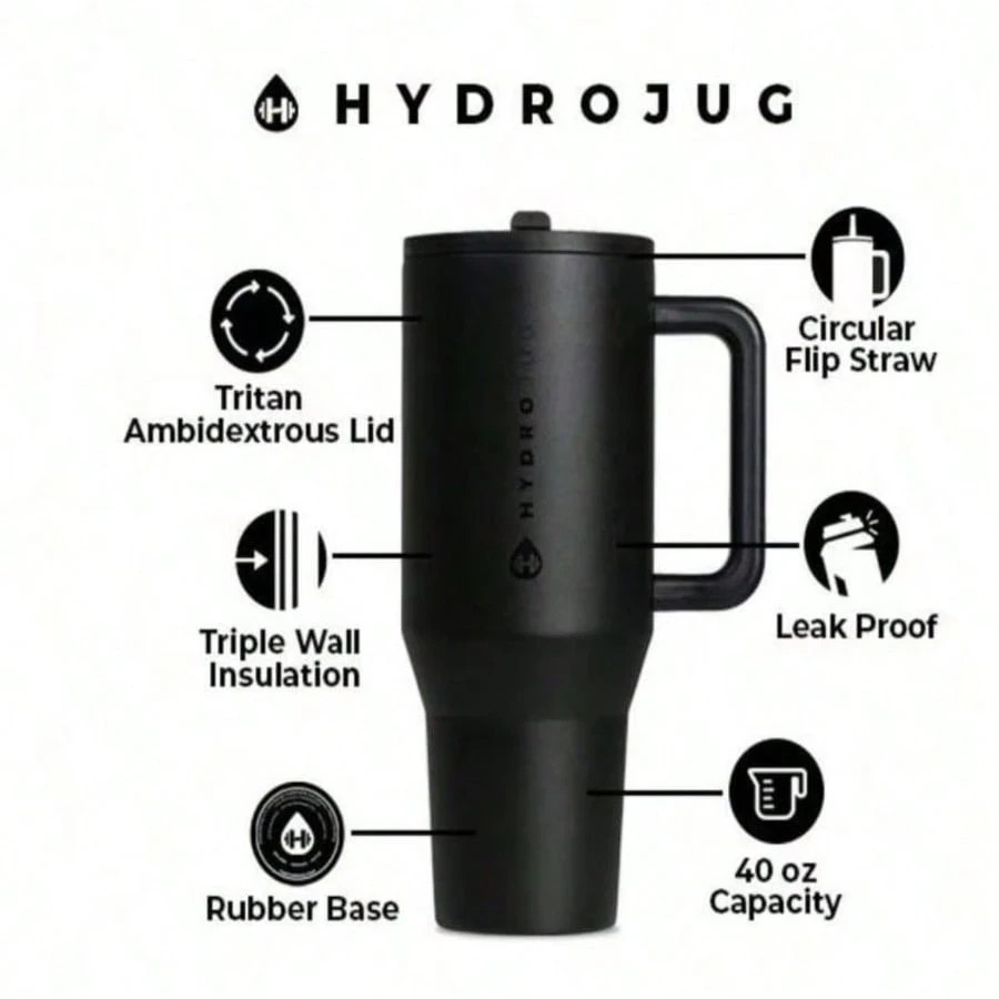 HydroJug Travel Tumbler 40oz Insulated Stainless Steel Straw Mug