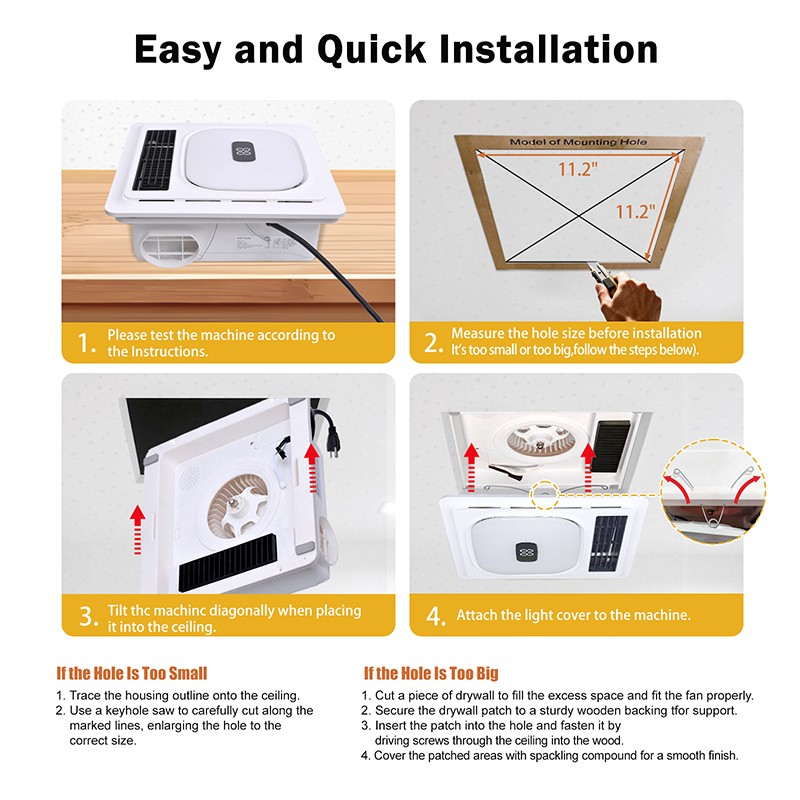 4-in-1 Bathroom Exhaust Fan with Bluetooth Speaker 1800W Dual Heater 180 CFM