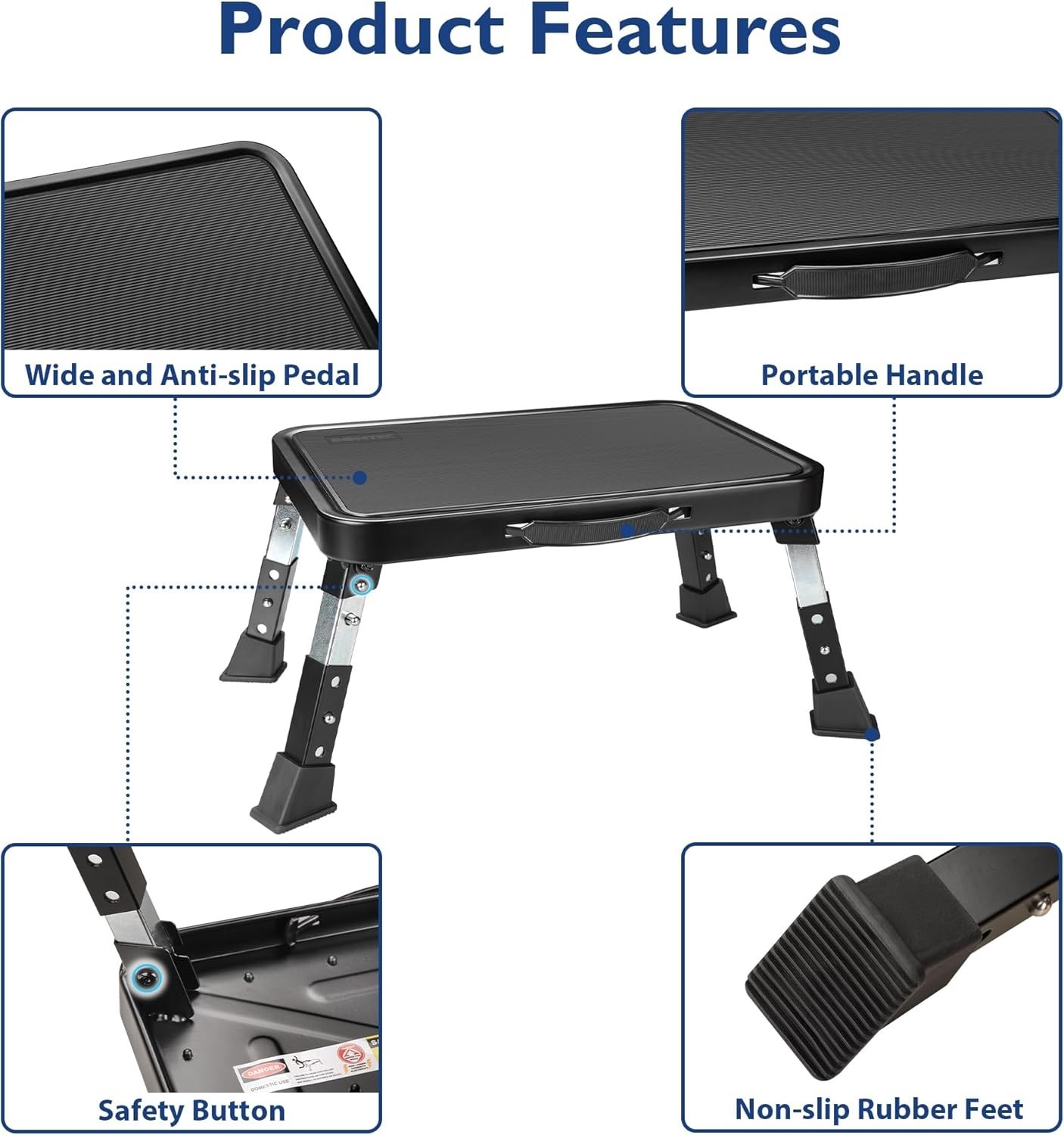 Compact Heavy Duty Step Stool with Adjustable Height & Slip Resistance