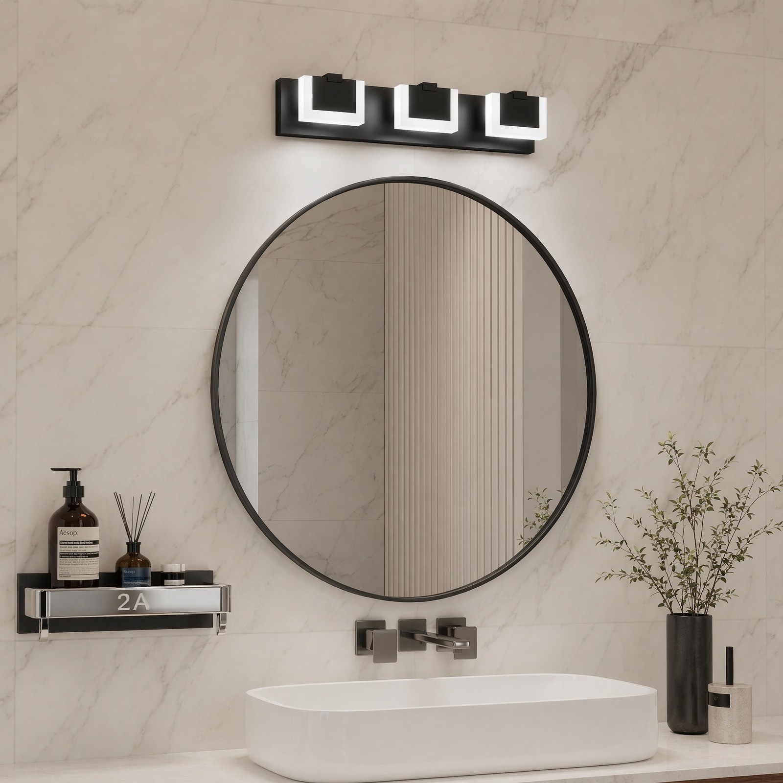 22 in 3 Light Black Dimmable LED Vanity Bathroom Over Mirror Wall Sconce Fixture