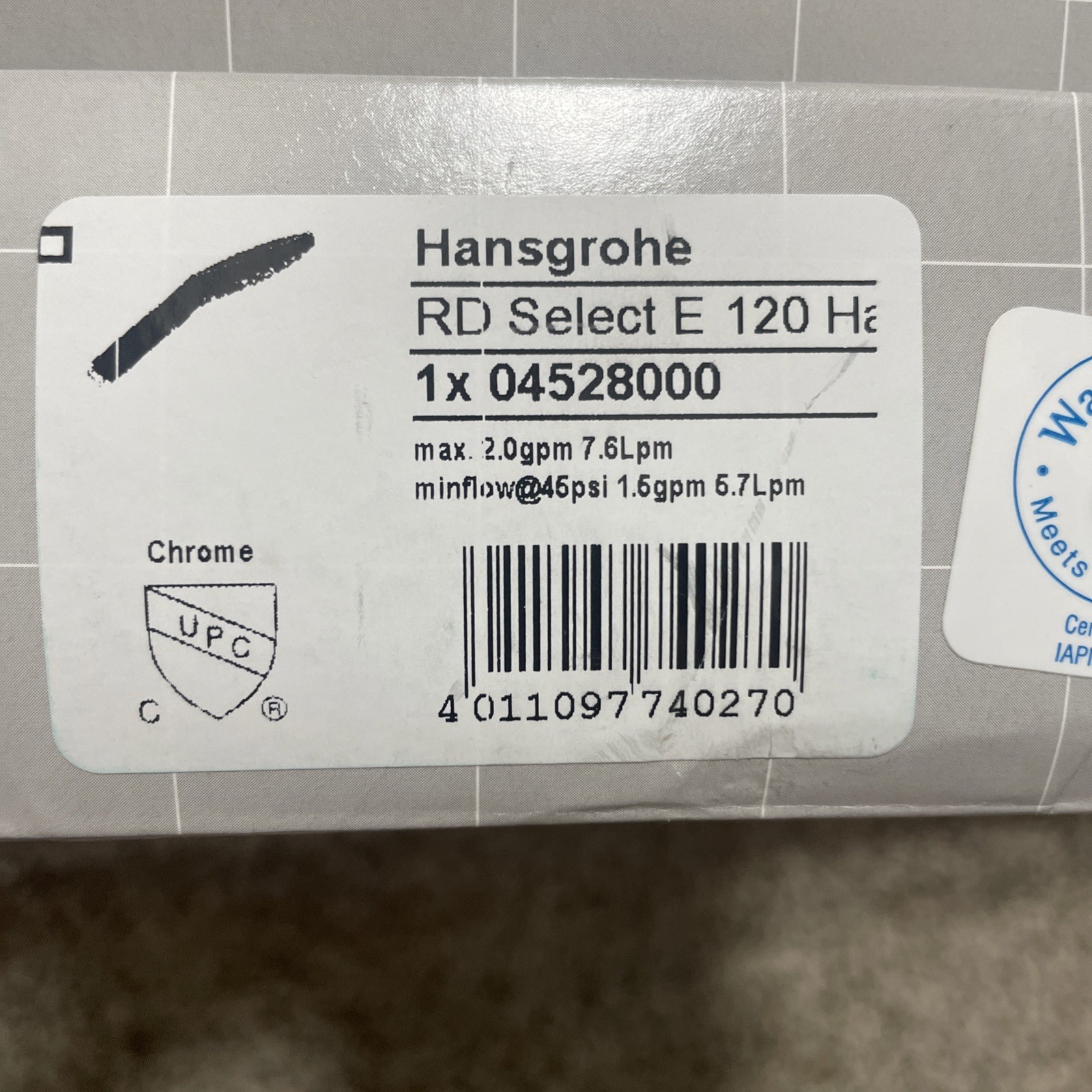 Hansgrohe 04528000 Raindance Select E 2.0GPM Multi Function Hand Shower