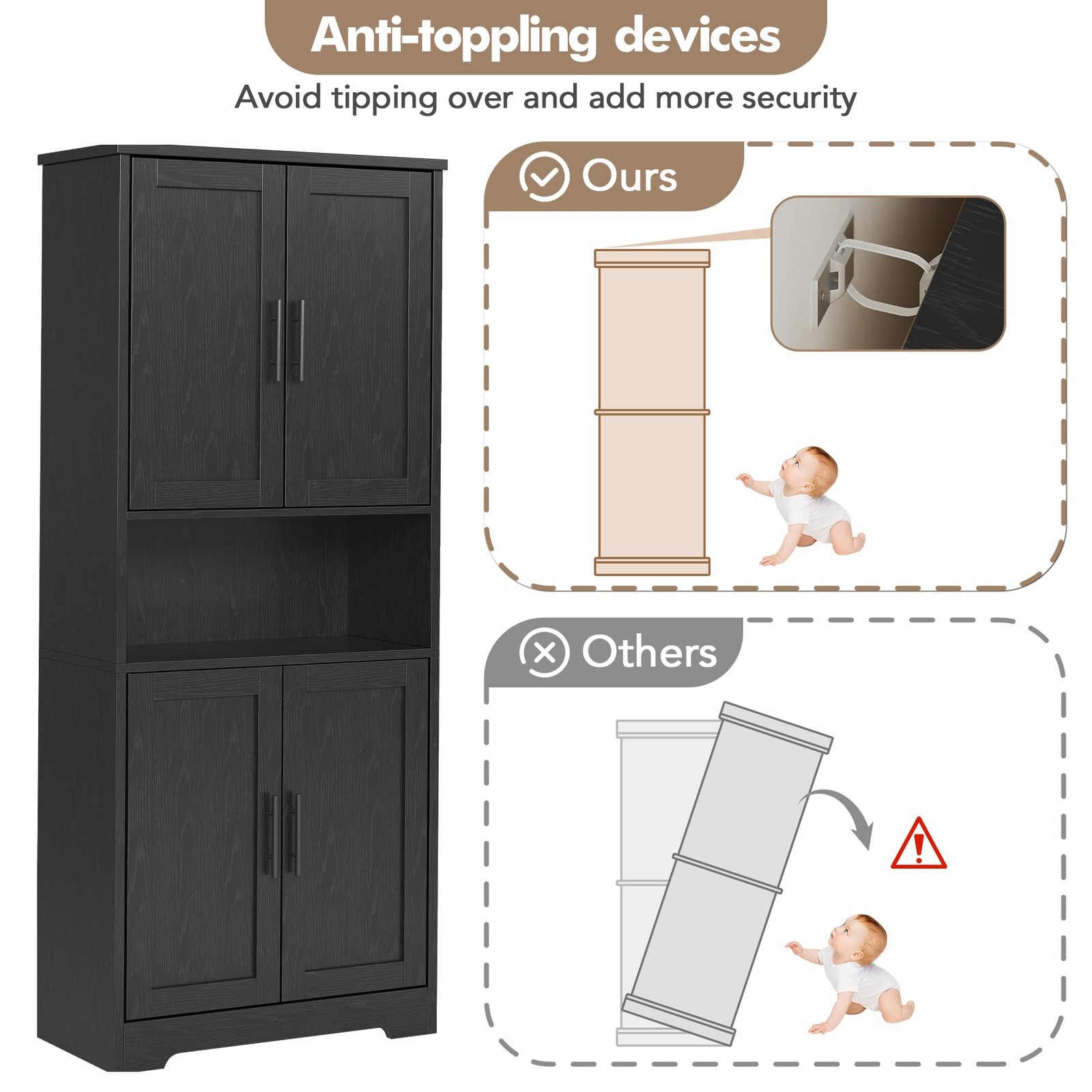70” Tall Kitchen Pantry Cabinet Freestanding Storage Cabinet Adjustable Shelves