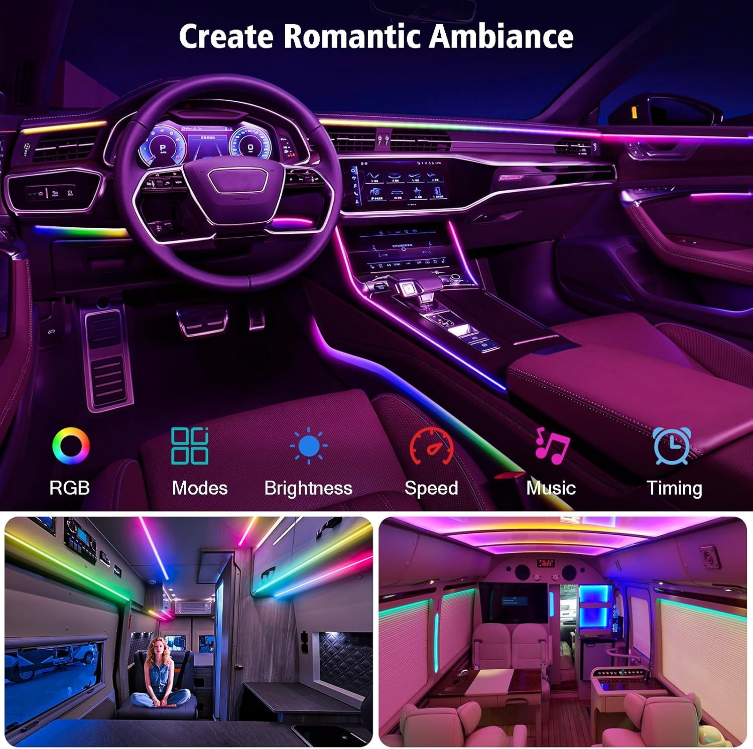 118″ Acrylic Interior Car Lights, 0.08in Ultra-Thin Thickness Ambient Lighting K