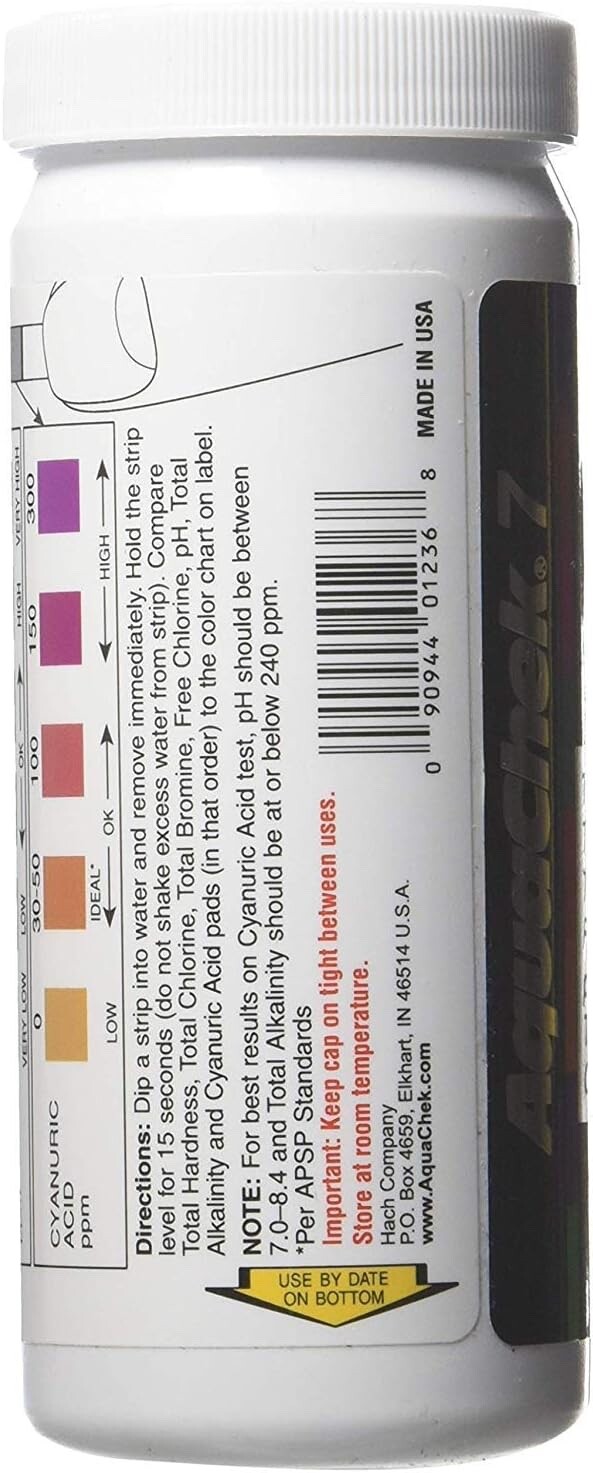 AquaChek Silver 7 in 1 (7-Way) Chlorine Water Test Strips 100 CT 551236 Pool/Spa