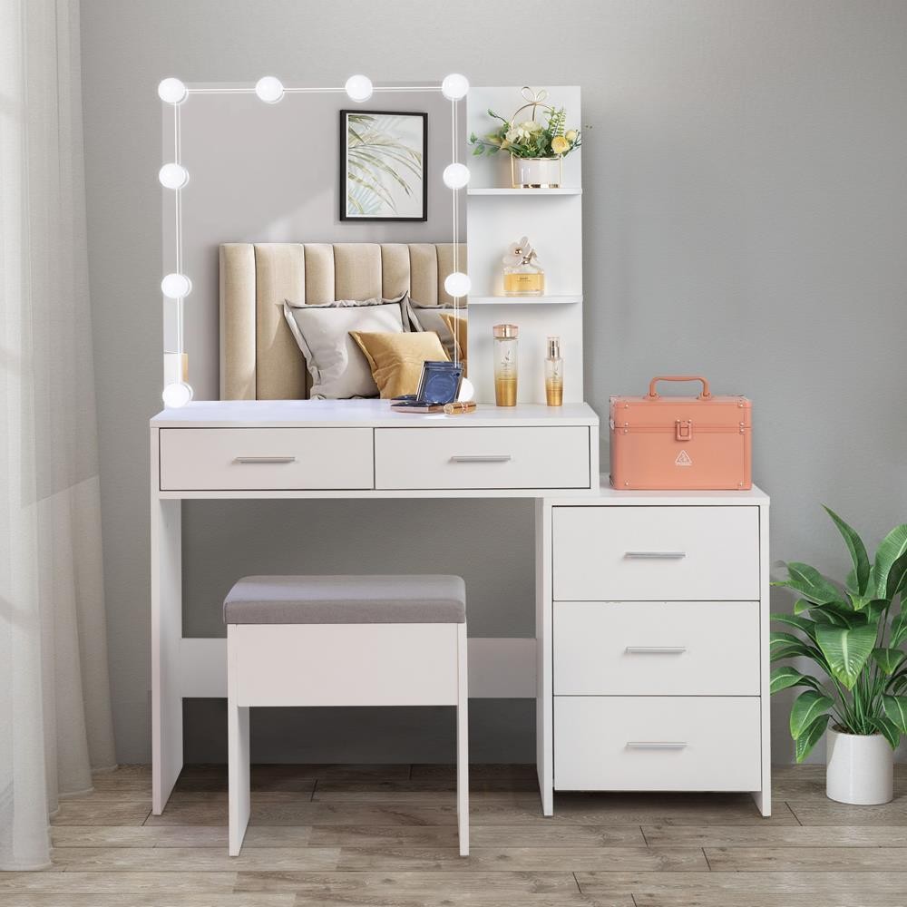 5 Drawers Vanity Desk Set with Large LED Lighted Mirror for Bedroom Makeup Dress