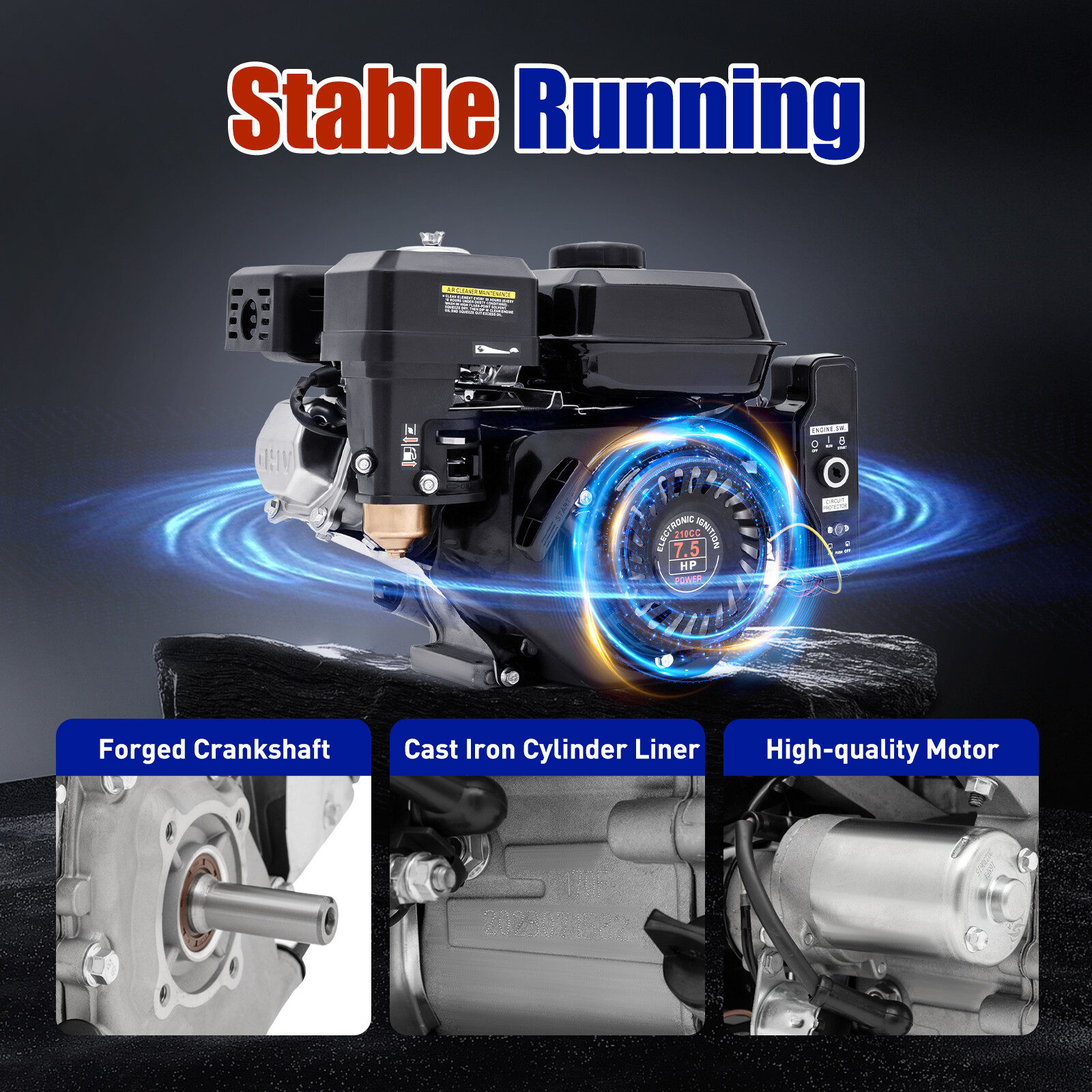 212cc 7.5 HP Electric Start Horizontal Engine Go Kart Gas Engine Motor 4-Stroke
