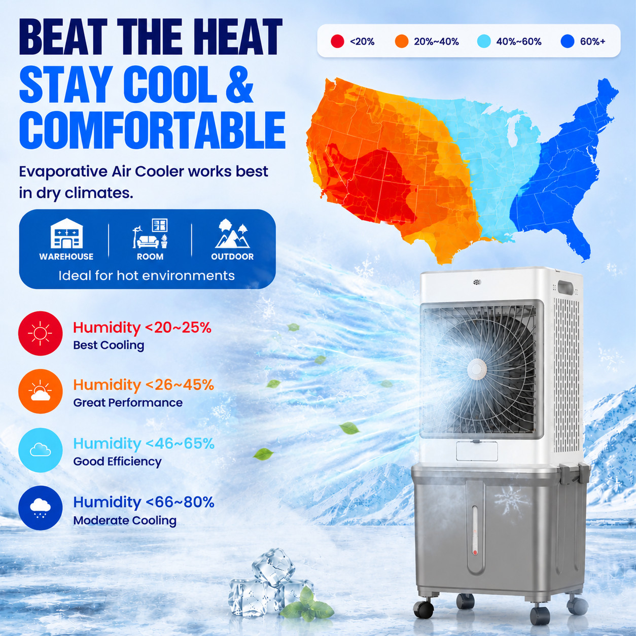 Portable Air Conditioners 10Gal Evaporative Swamp Cooler with Remote Control