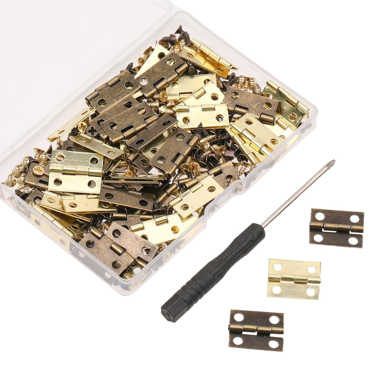 60Pcs Small Brass Antique Mini Hinges, Stainless Steel Folding Butt Miniature