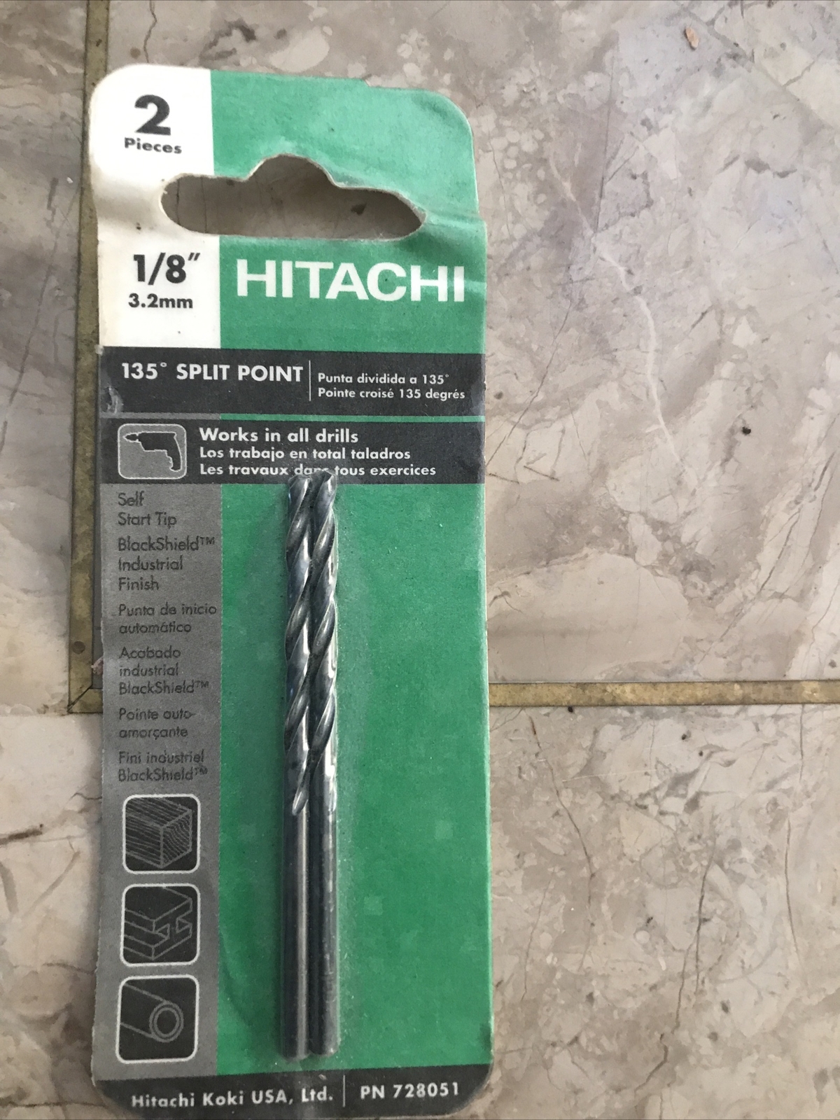 HITACHI 1/8 3.2mm 135 BLACK SHIELD SPLIT POINT DRILL BITS 2PCS 728076