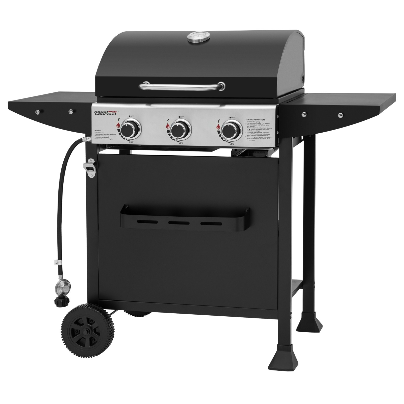 Royal Gourmet 3-Burner BBQ Liquid Propane Gas Gril lwith Front Spice Rack Black