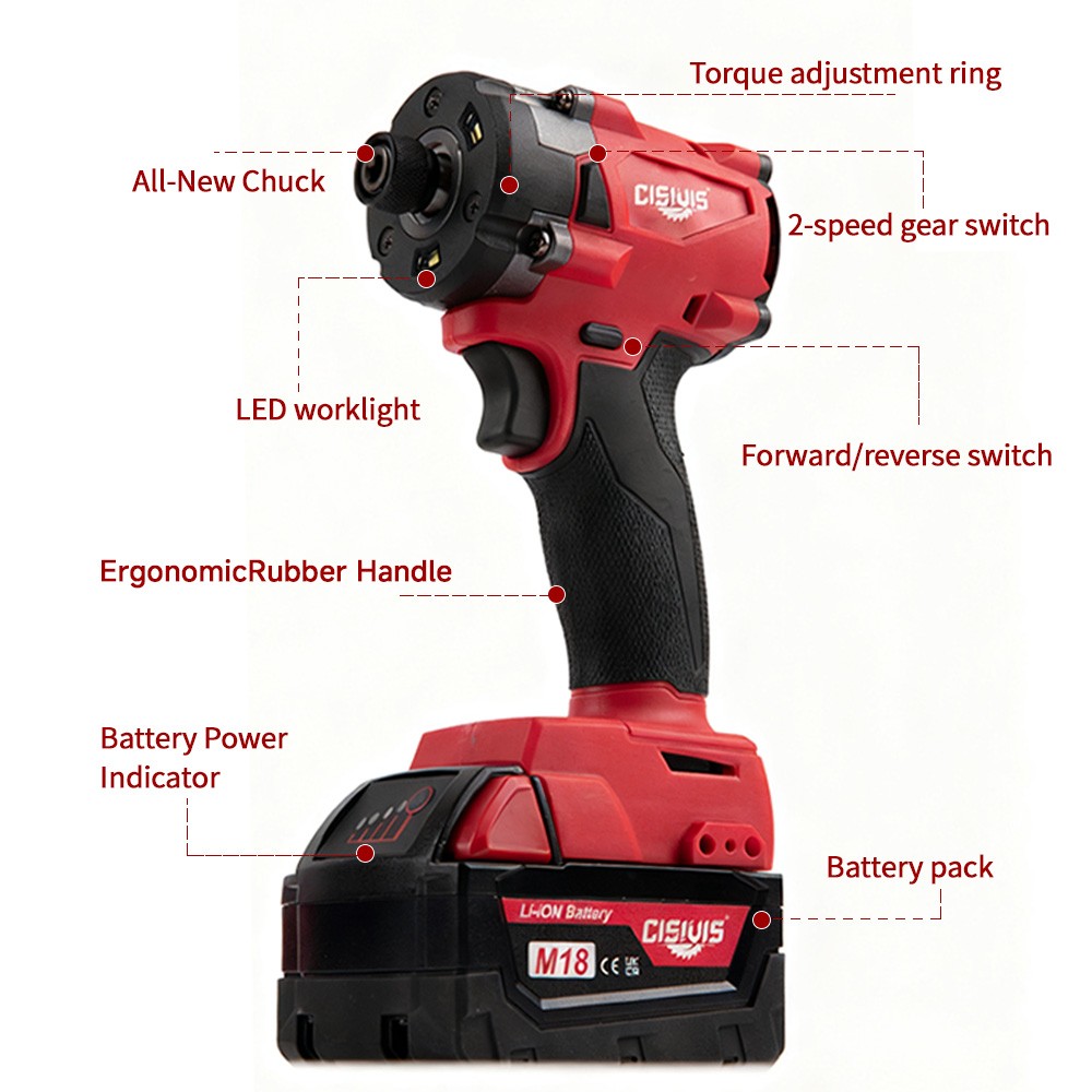 Brushless Cordless 1/4″ Hex Impact Driver With Bettery For Milwaukee M18 Battery