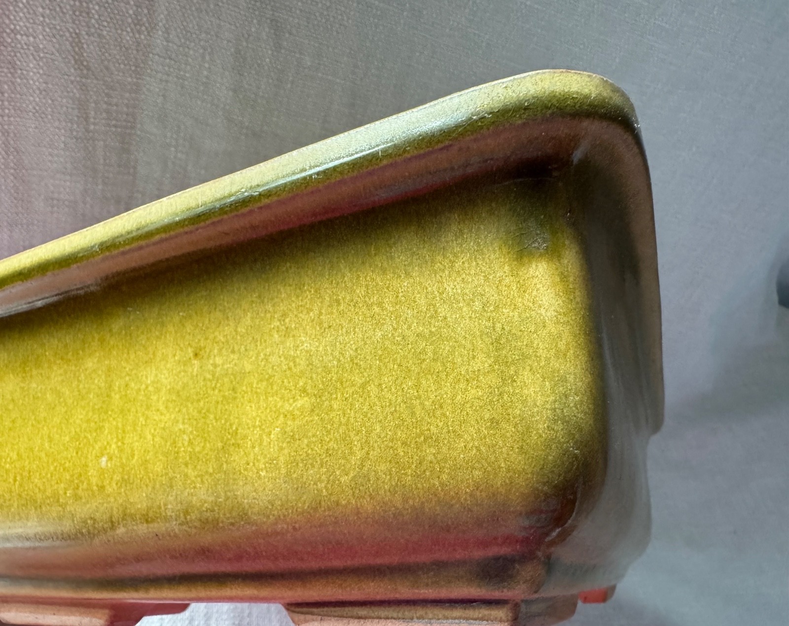 LARGE vintage Japanese rectangle bonsai pot 12.75” x 9” RARE green-yellow glaze
