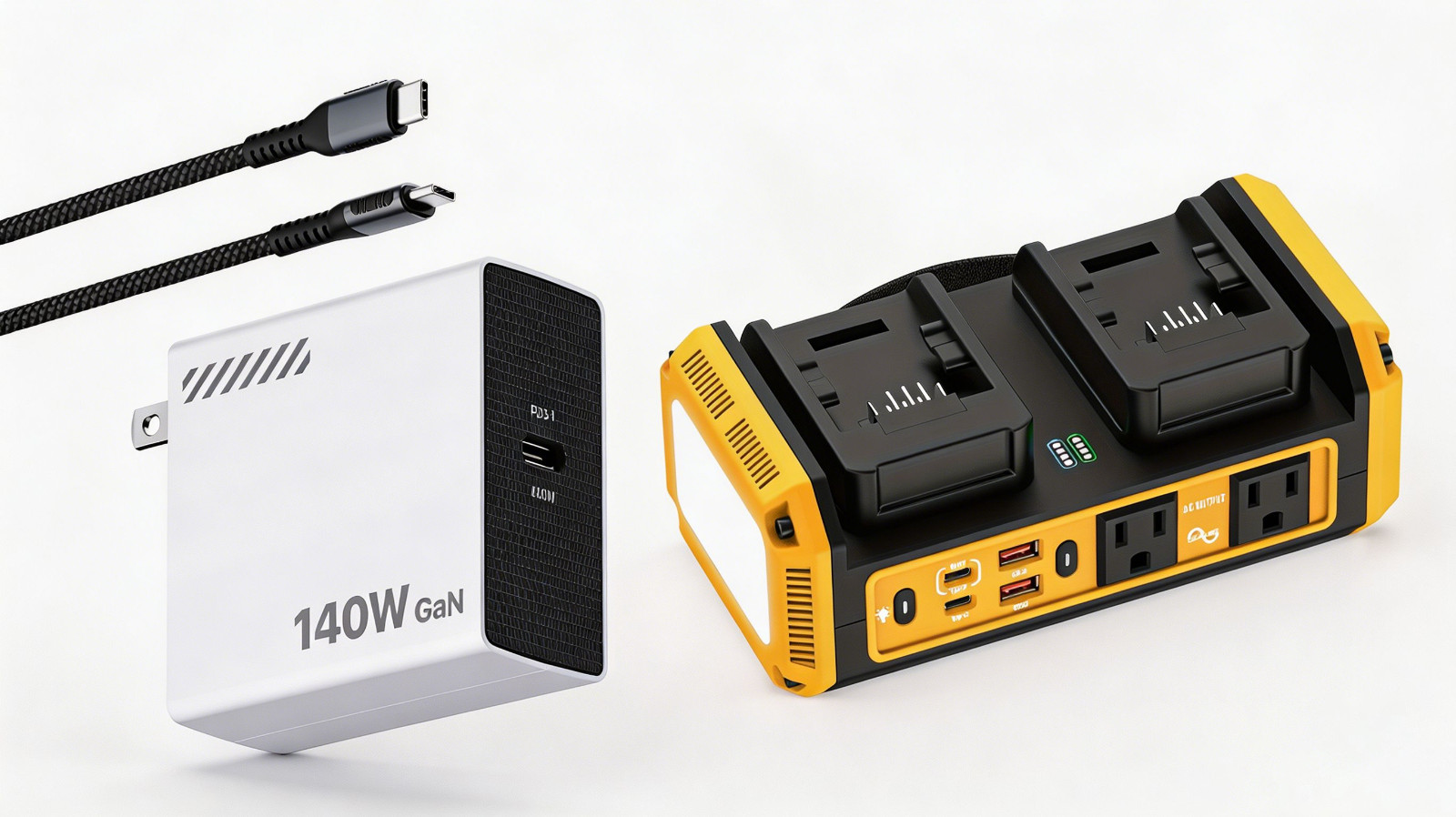 350W Pure Sine Wave Inverter for Dewalt 20V Max Battery 140W PD3.1 GaN Charger