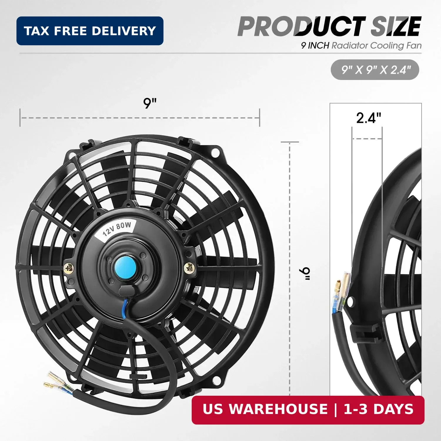 DNA Motoring 9 Inch High Performace Electric Cooling Slim Radiator Fan with Moun