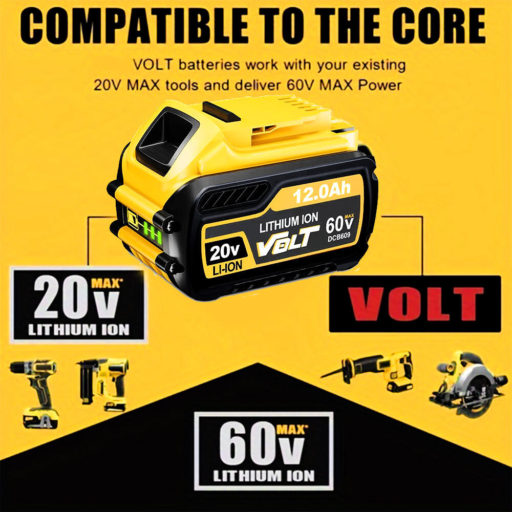 12.0Ah For DEWALT FLEXVOLT DCB609 20V/60V MAX Lithium-lon Battery DCB606 DCB612