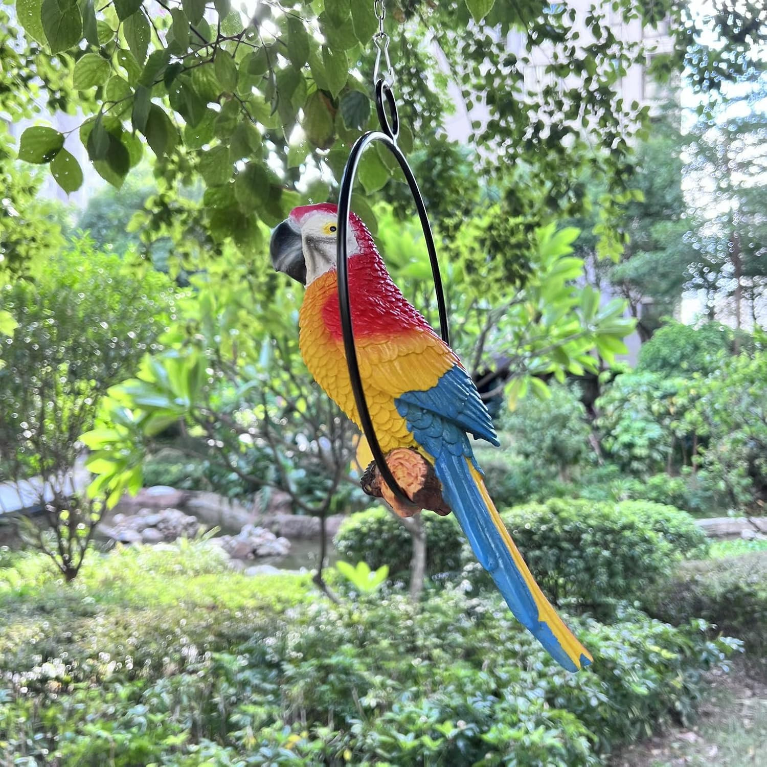 Lifelike Parrot Garden Statues Hanging Decor Ornaments Figurines Sculpture for P