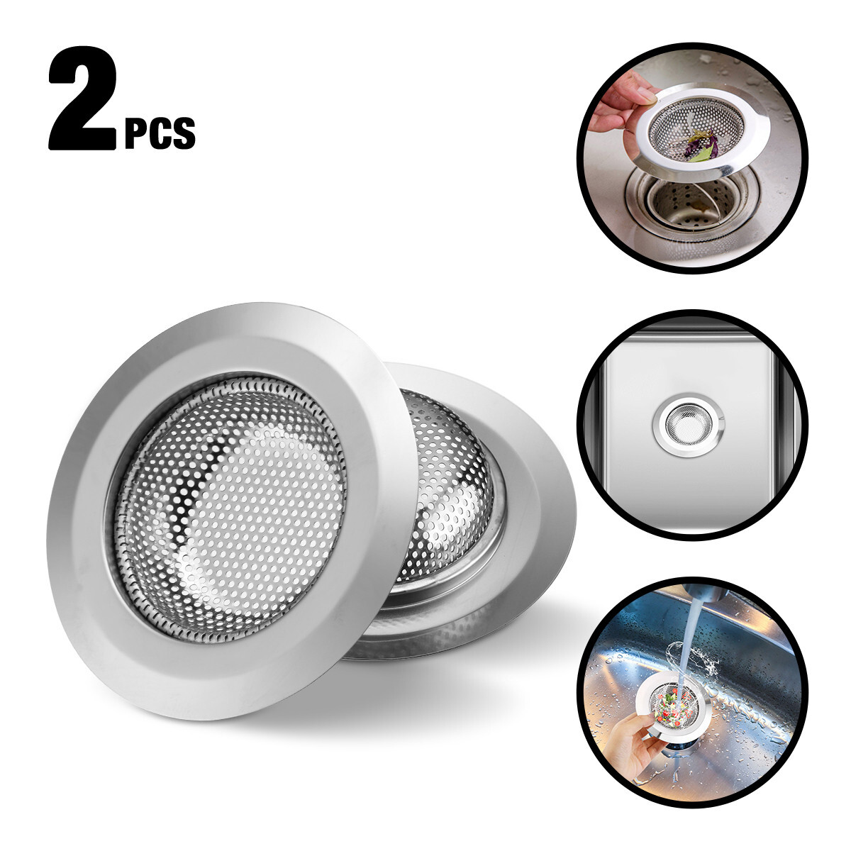 2PCS 4.5″ Kitchen Bathroom Sink Strainer Stainless Steel Filter Drain Strainer