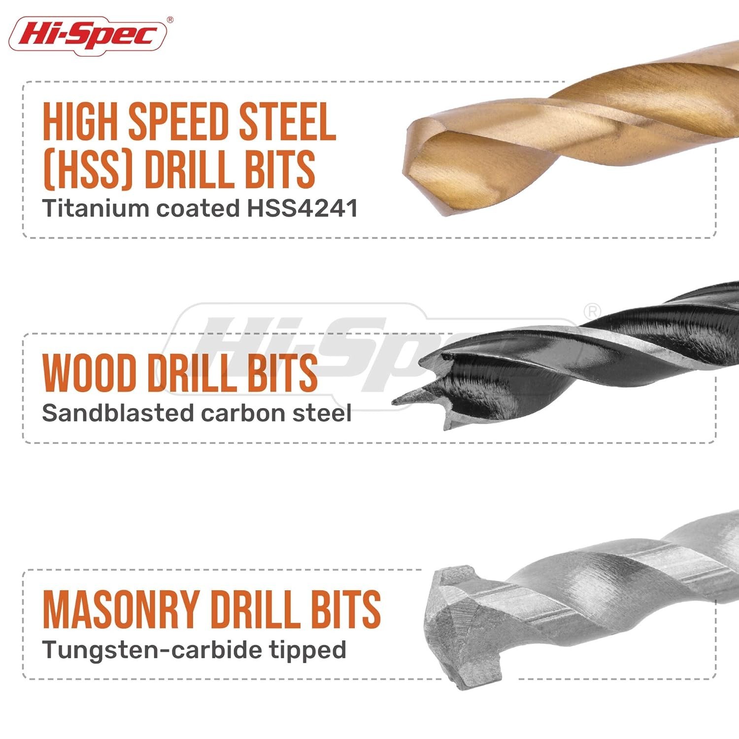 Hi-Spec 130pc Drill Bit Set HSS Titanium Masonry Wood Metal Bits w/ Case