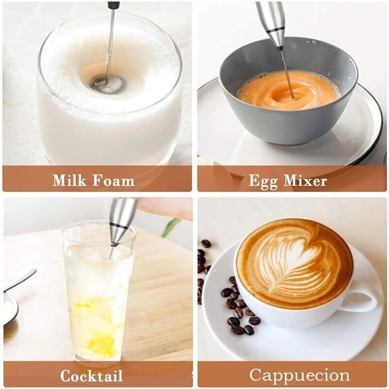 Electric Milk Frother Double Whisk Handheld Coffee Foam Mixer USB Rechargeable
