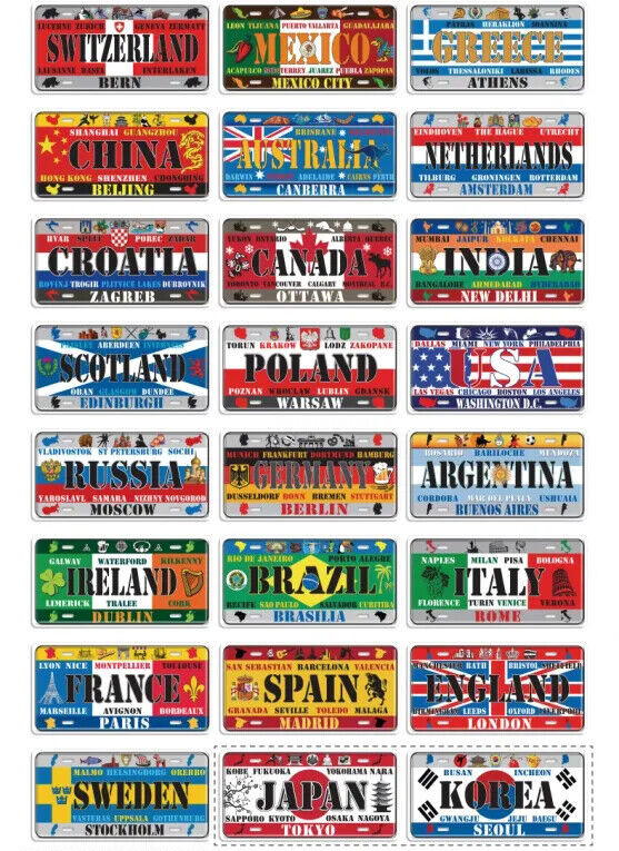 World Countries Travel Decorative License Metal Plates Tin Sign Wall Plaques