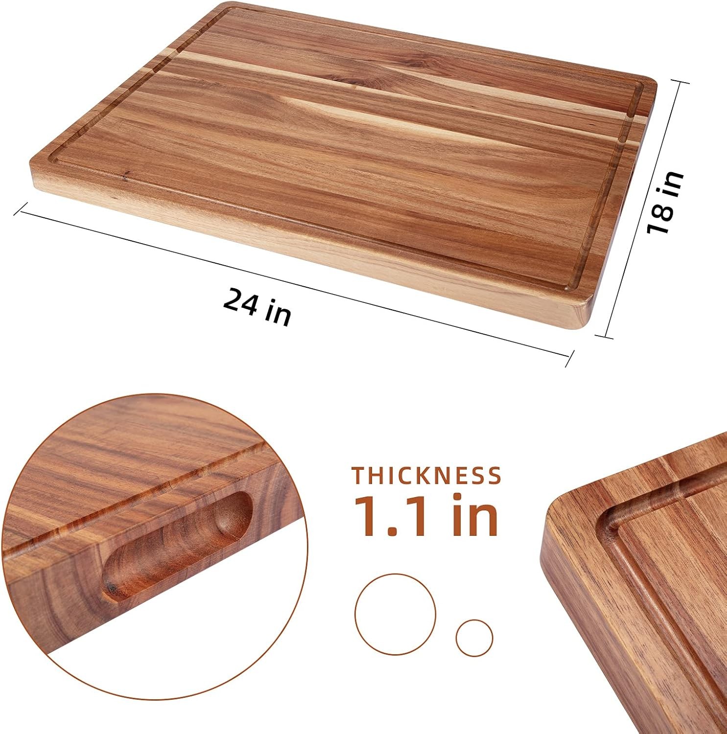 24″ x 18″ Extra Large Acacia Wood Cutting Board for Kitchen with Juice Slot