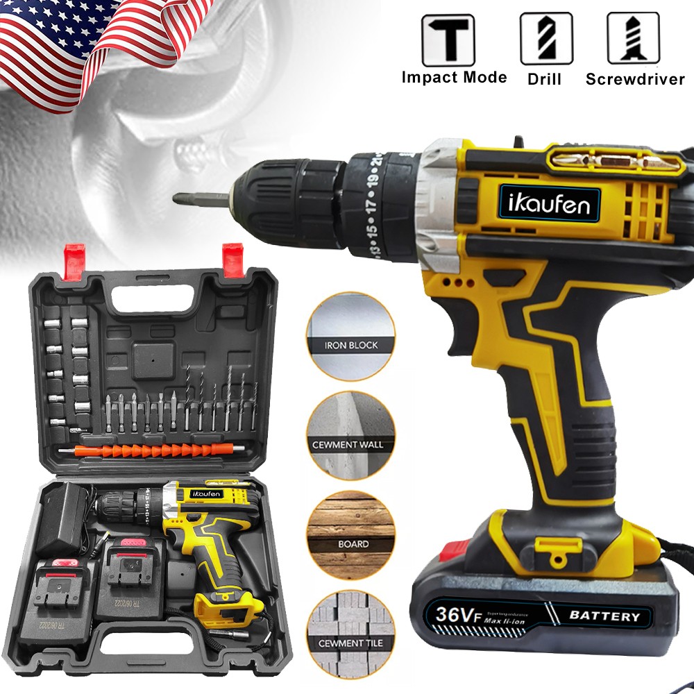 28pcs Electric Cordless Drill Screwdriver Bits Set 2X Battery 1X Charger B1