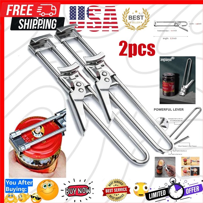 2X Adjustable Multifunctional Stainless Steel Can Opener Jar Lid Gripper New